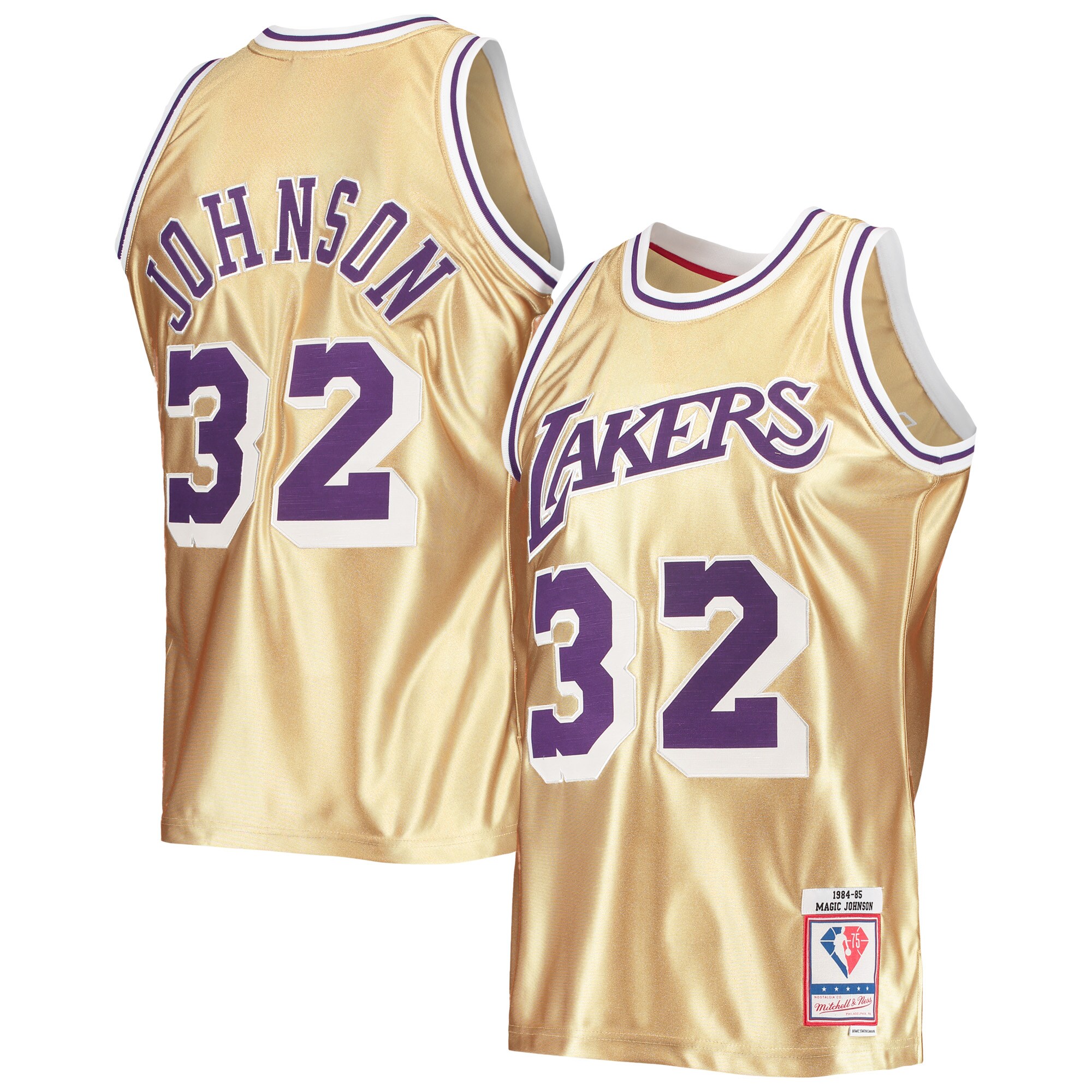 Magic Johnson Los Angeles Lakers Mitchell & Ness 75th Anniversary 1984/85 Hardwood Classics Swingman Jersey - Gold - vstockx