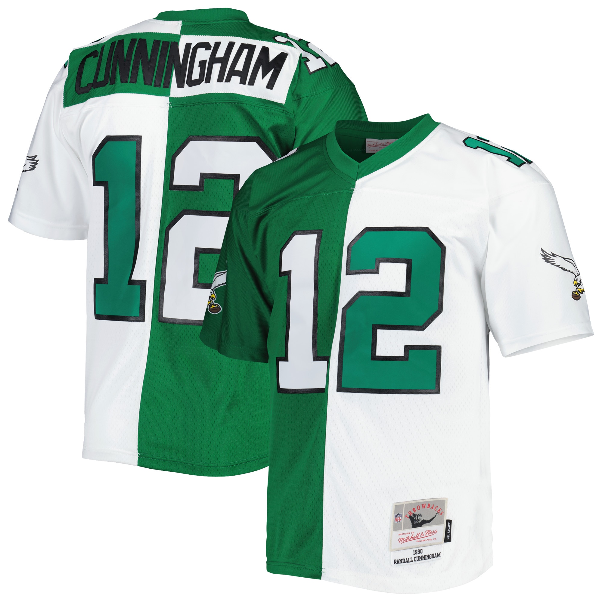 Randall Cunningham Philadelphia Eagles Mitchell & Ness 1990 Split Legacy Replica Jersey - Kelly Green/White - vstockx