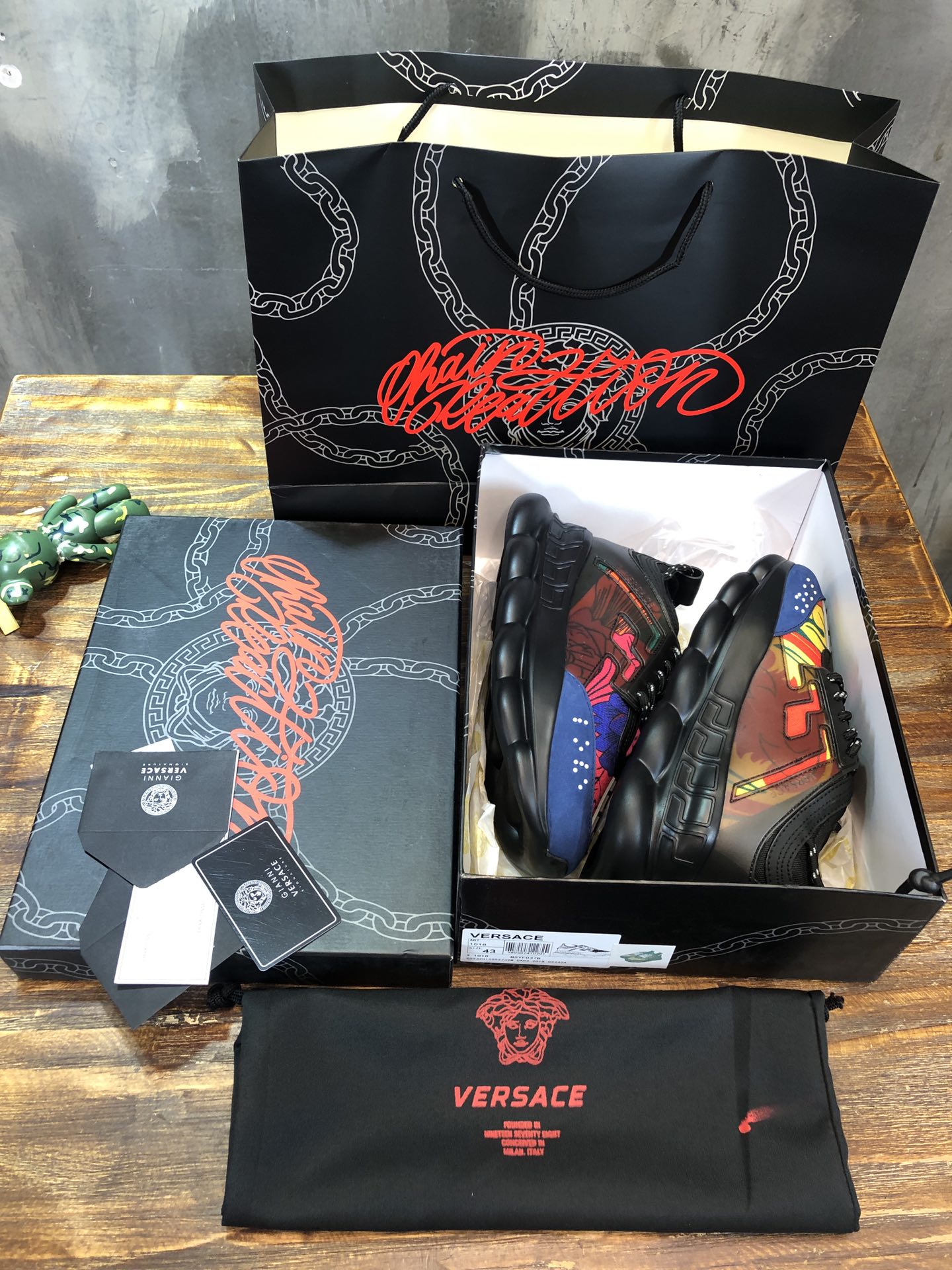 Versace Chain Reaction Black Multi-Color Rubber Suede - vstockx