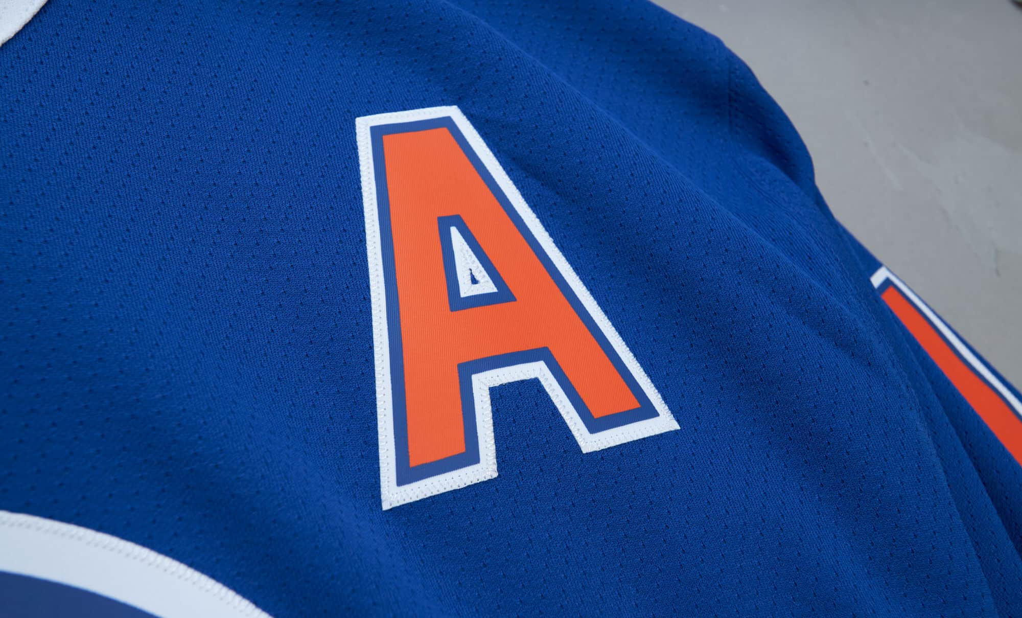 Blue Line Mark Messier Edmonton Oilers 1986 Jersey - vstockx