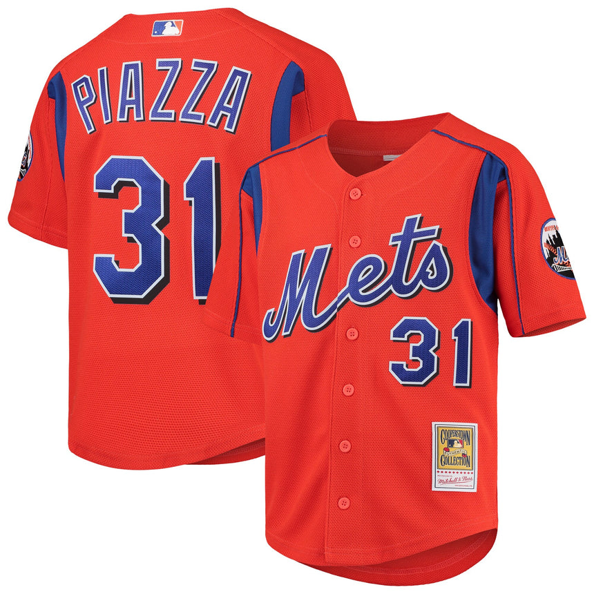 Men's Mike Piazza New York Mets Mitchell & Ness Cooperstown Collection Mesh Batting Practice Jersey - Orange - vstockx