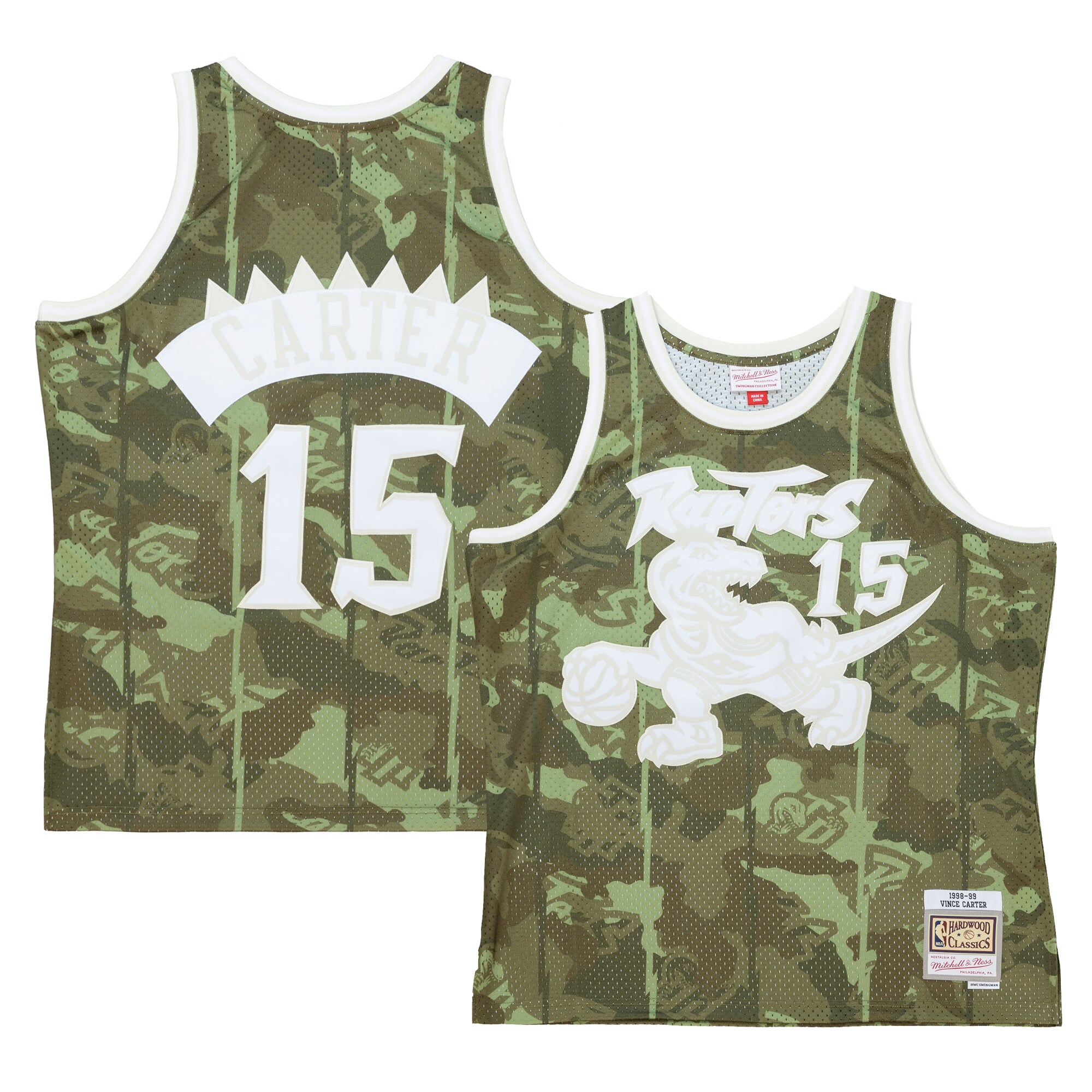Vince Carter Toronto Raptors Mitchell & Ness Hardwood Classics 1998/99 Ghost Green Swingman Jersey - Camo - vstockx
