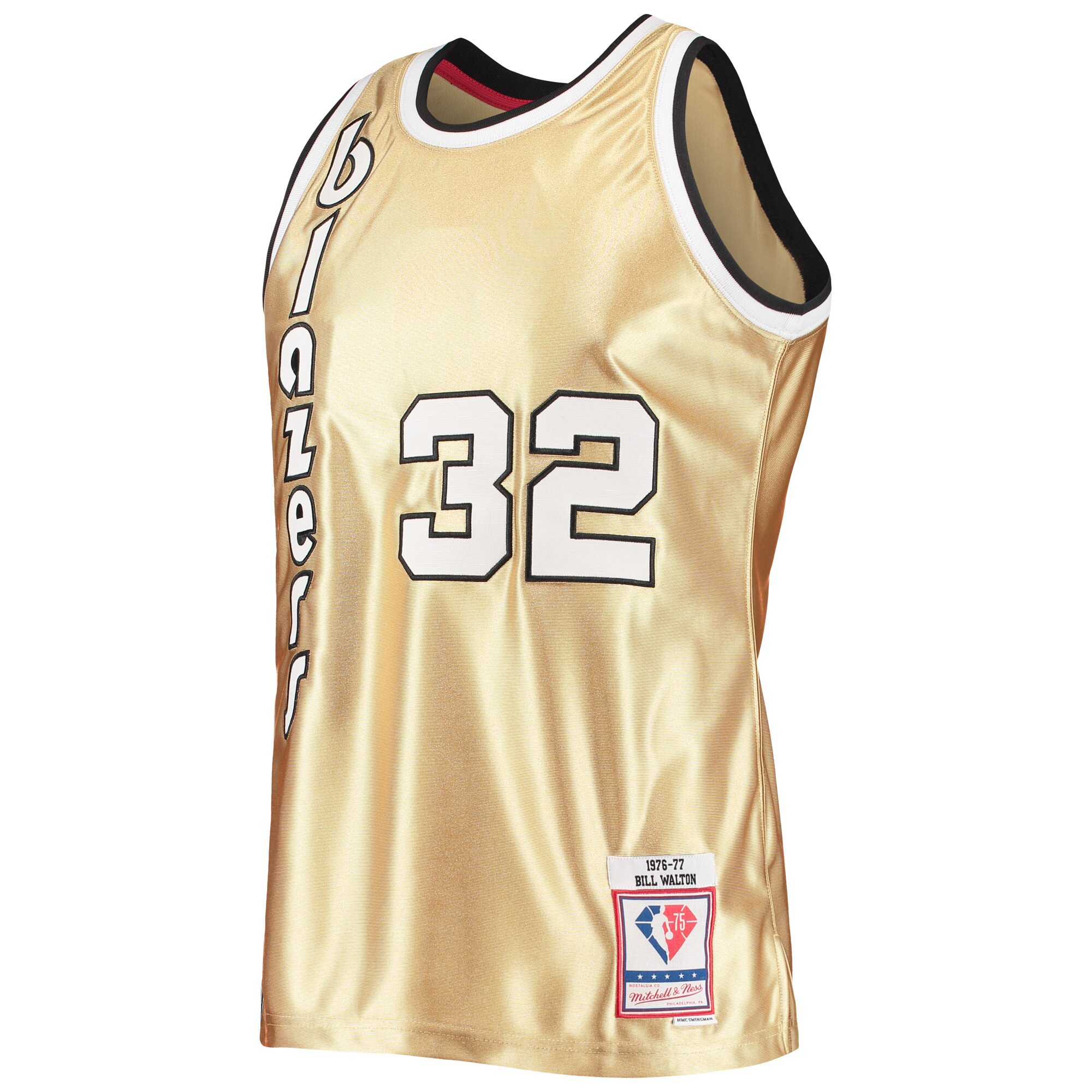 Bill Walton Portland Trail Blazers Mitchell & Ness 75th Anniversary 1976/77 Hardwood Classics Swingman Jersey - Gold - vstockx