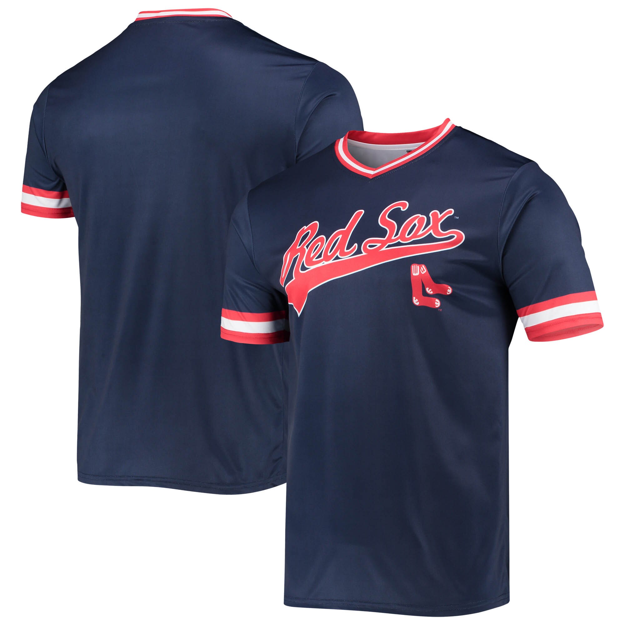 Boston Red Sox Stitches Cooperstown Collection V-Neck Team Color Jersey - Navy/Red - vstockx