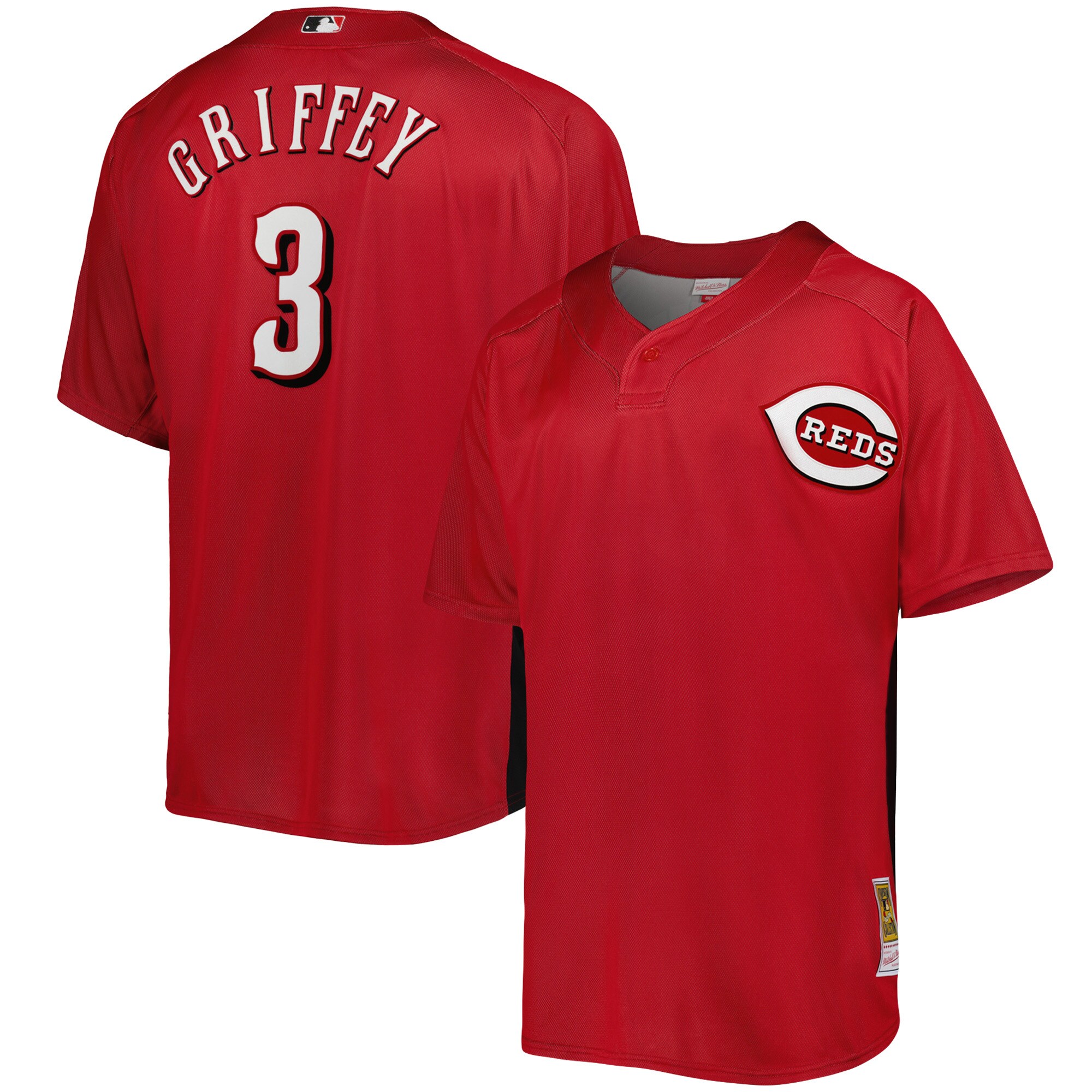 Ken Griffey Jr. Cincinnati Reds Mitchell & Ness Cooperstown Collection Mesh Batting Practice Button-Up Jersey - Red - vstockx