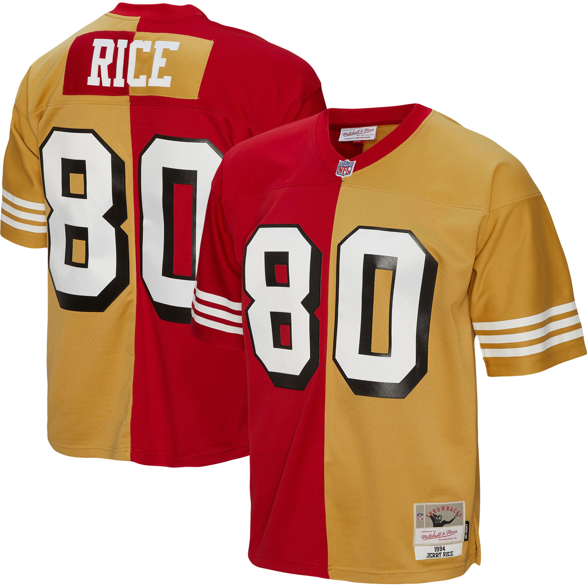 Jerry Rice San Francisco 49ers Mitchell & Ness 1994 Split Legacy Replica Jersey - Scarlet/Gold - vstockx