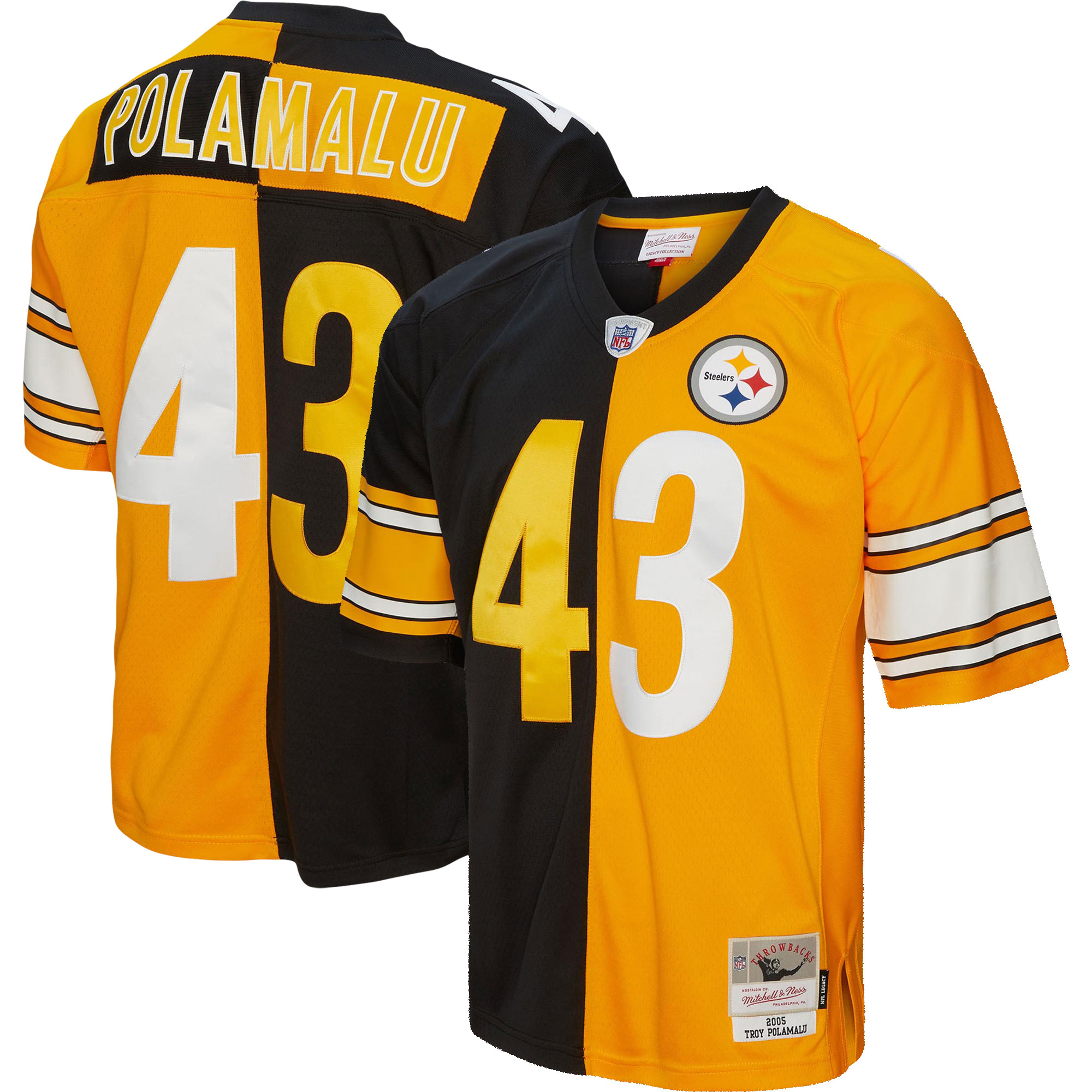 Troy Polamalu Pittsburgh Steelers Mitchell & Ness 2005 Split Legacy Replica Jersey - Black/Gold - vstockx