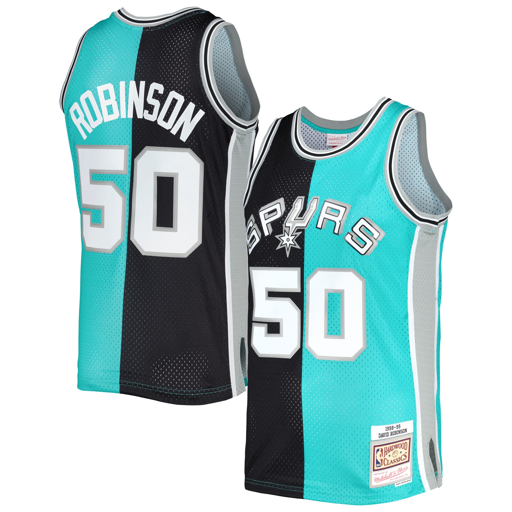 David Robinson San Antonio Spurs Mitchell & Ness Hardwood Classics 1998/99 Split Swingman Jersey - Black/Teal - vstockx