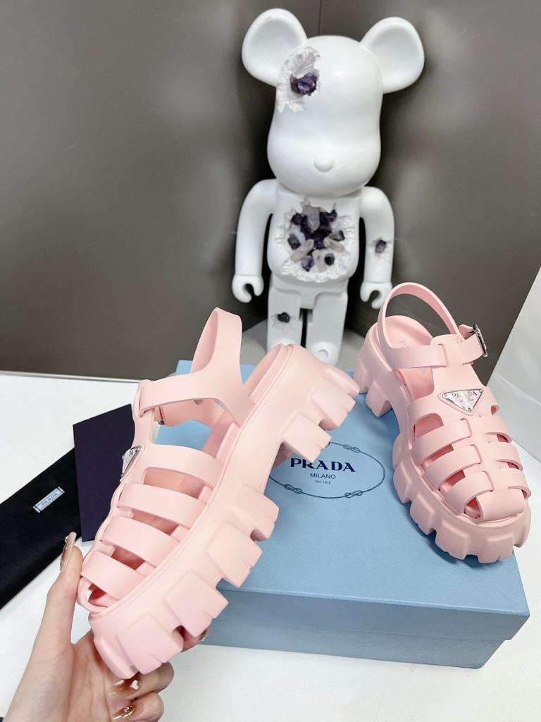 Prada Monolith Foam Rubber 55mm Sandals Alabaster Pink - vstockx
