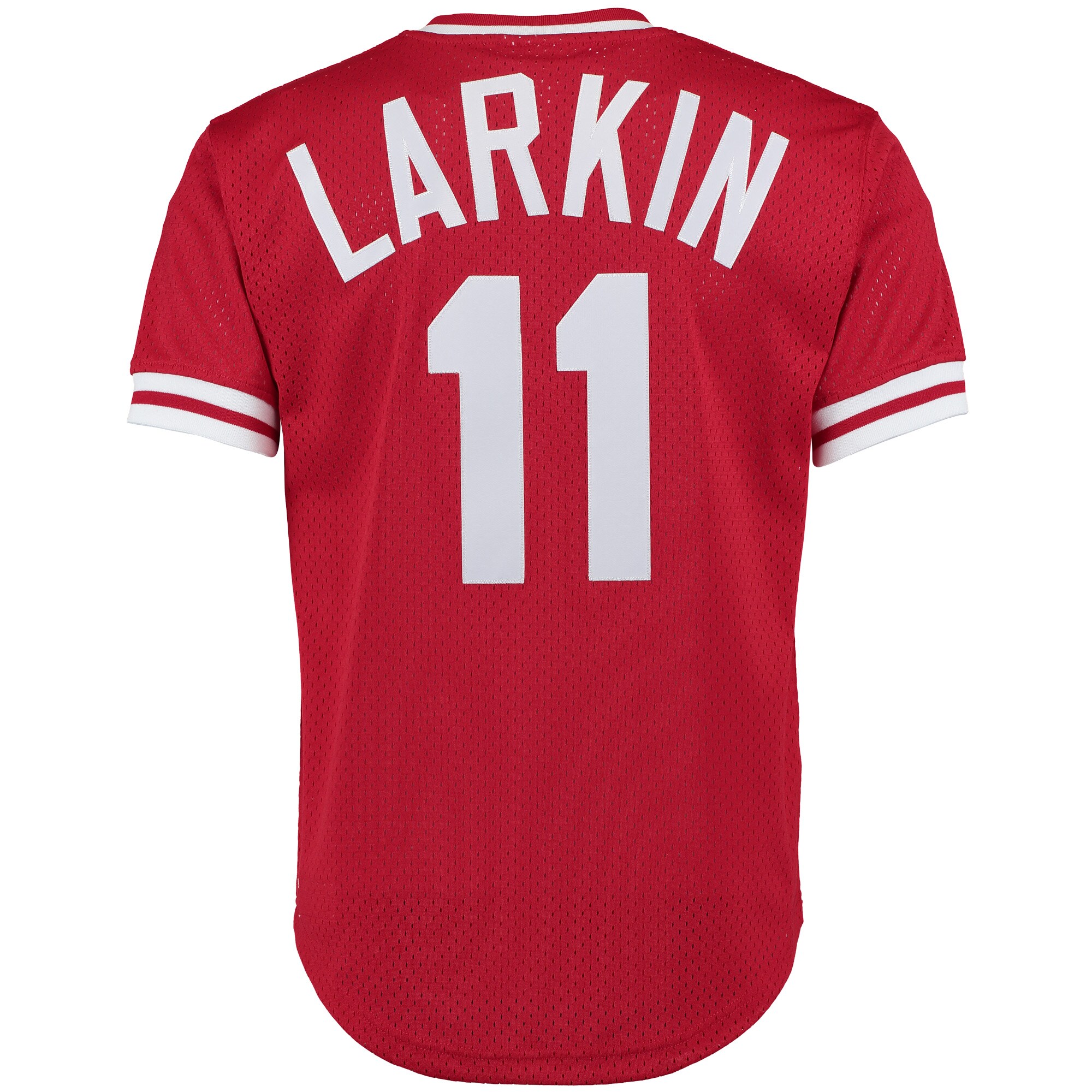 Barry Larkin Cincinnati Reds Mitchell & Ness Cooperstown Collection Mesh Batting Practice Button-Up Jersey - Red - vstockx