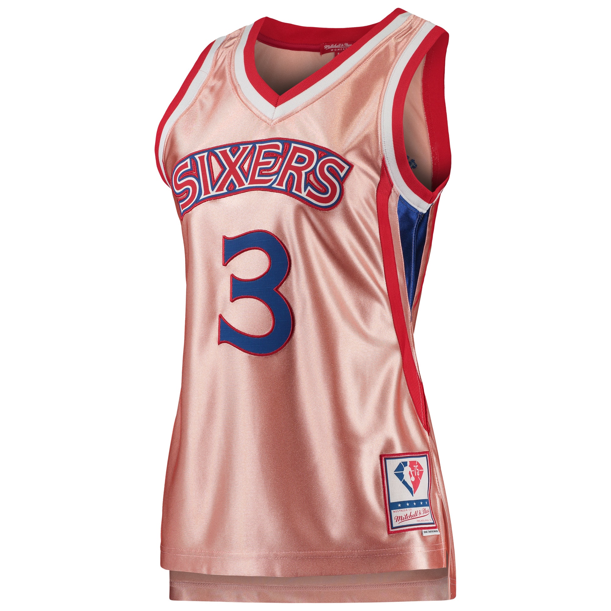 Allen Iverson Philadelphia 76ers Mitchell & Ness Women's 75th Anniversary Rose Gold 1996 Swingman Jersey - Pink - vstockx