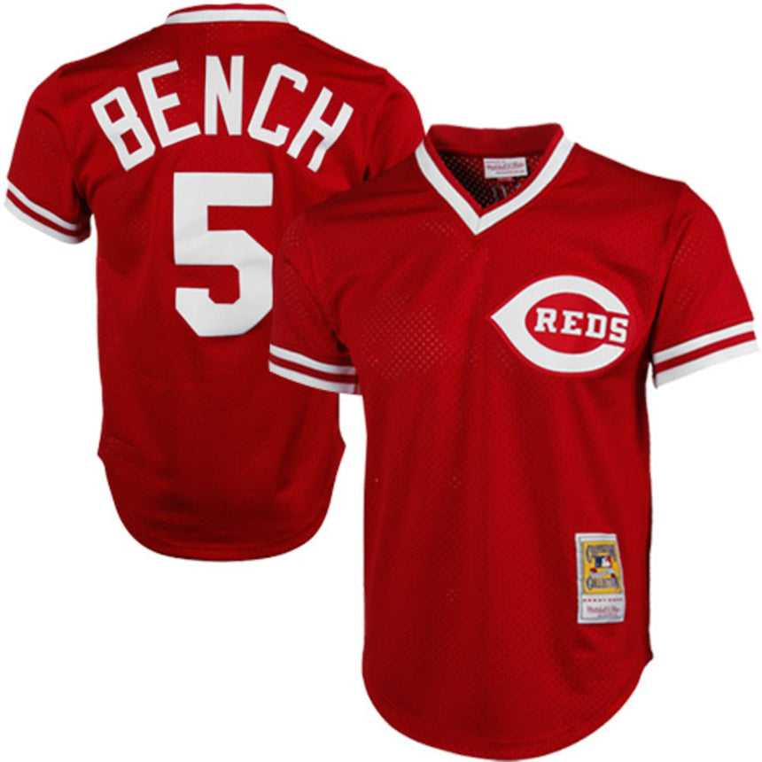 Men's Cincinnati Reds Johnny Bench Mitchell & Ness Red 1983 Authentic Cooperstown Collection Mesh Batting Practice Jersey - vstockx