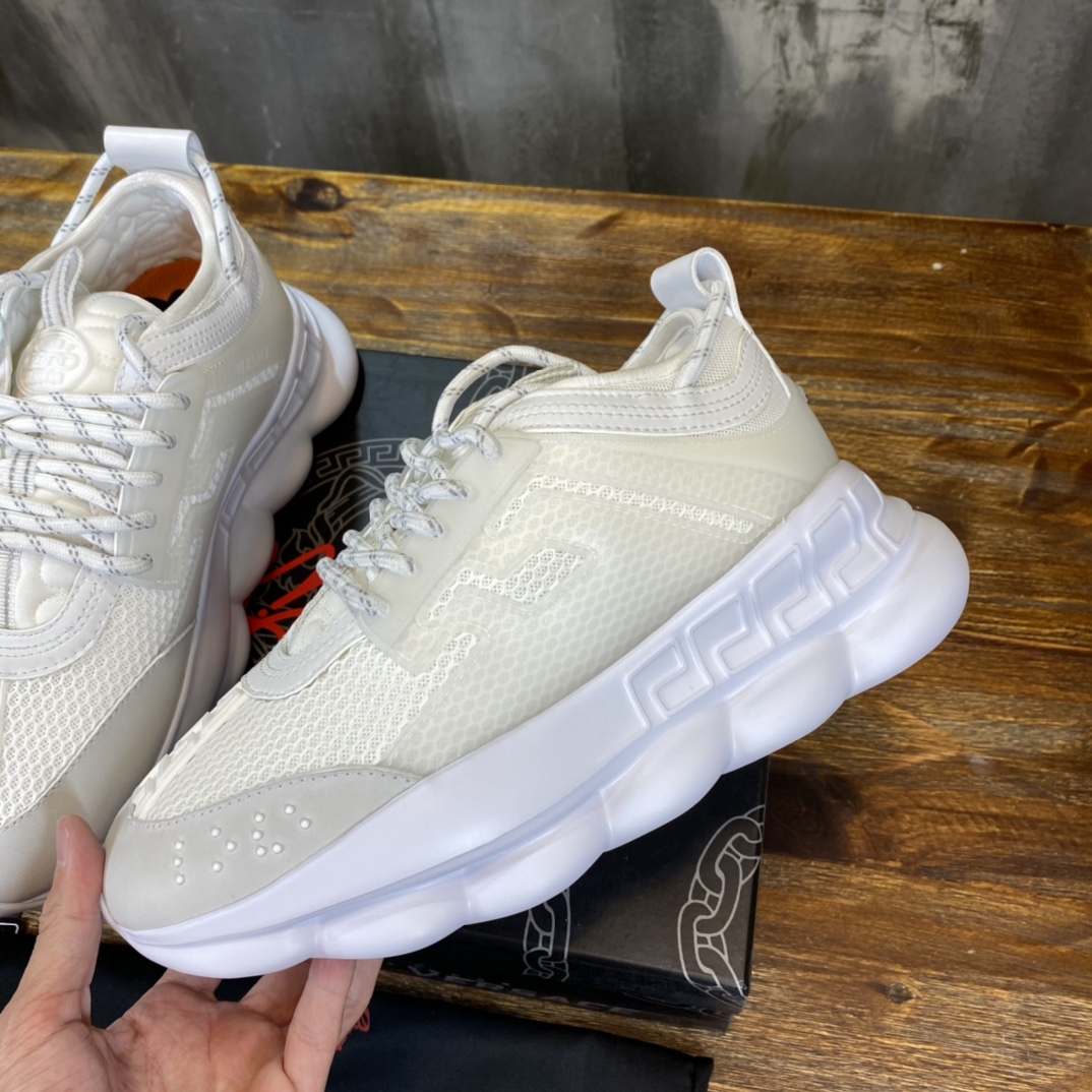 Versace Chain Reaction White Mesh Rubber Suede - vstockx