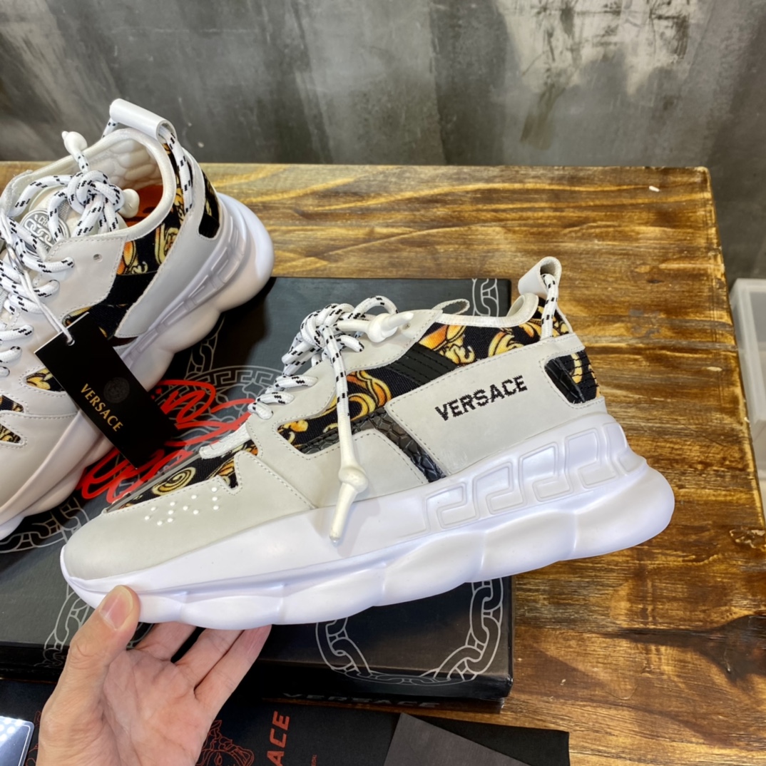 Versace Chain Reaction 2 Barocco Print White Black Yellow (W) - vstockx