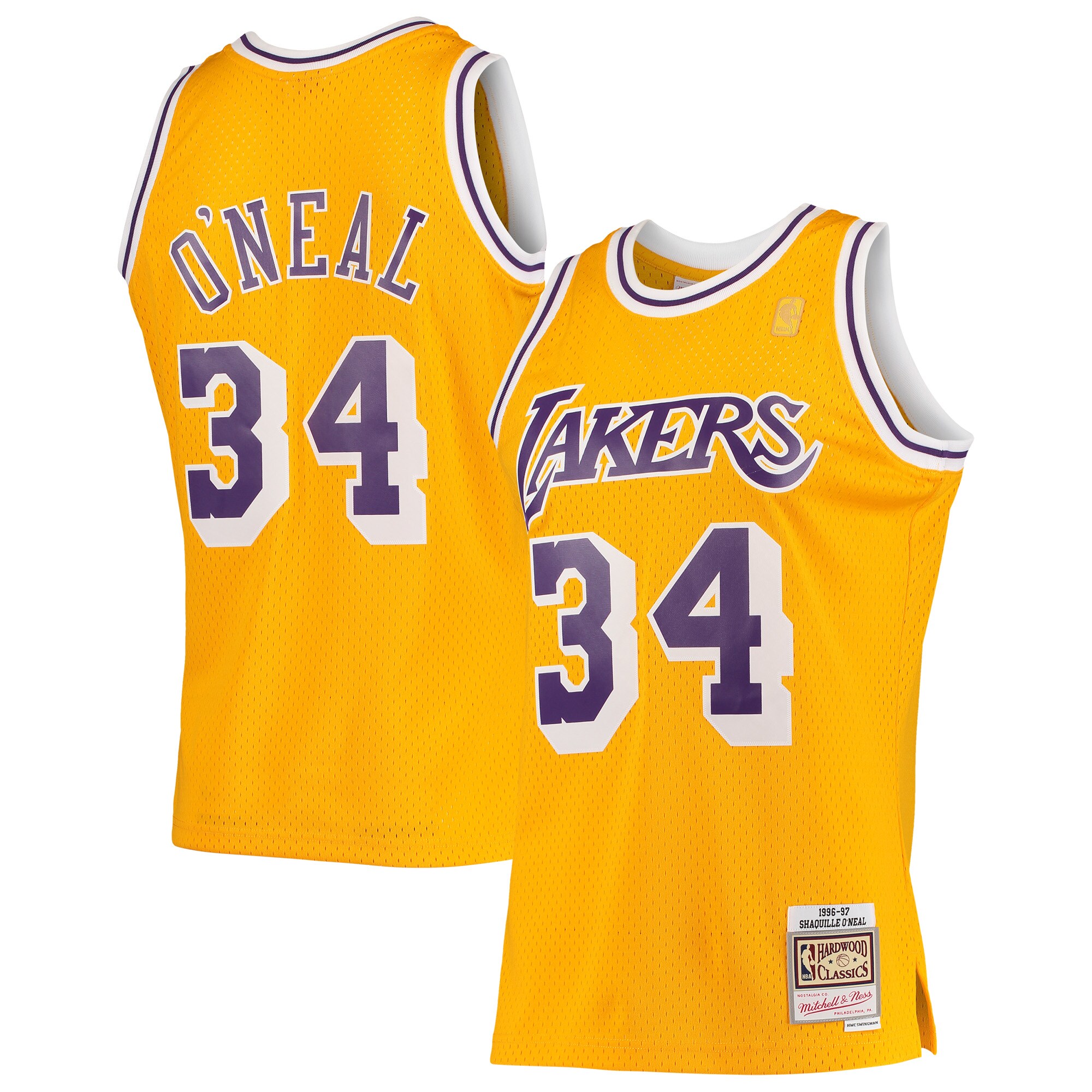 Shaquille O'Neal Los Angeles Lakers Mitchell & Ness Hardwood Classics Swingman Jersey - Gold - vstockx