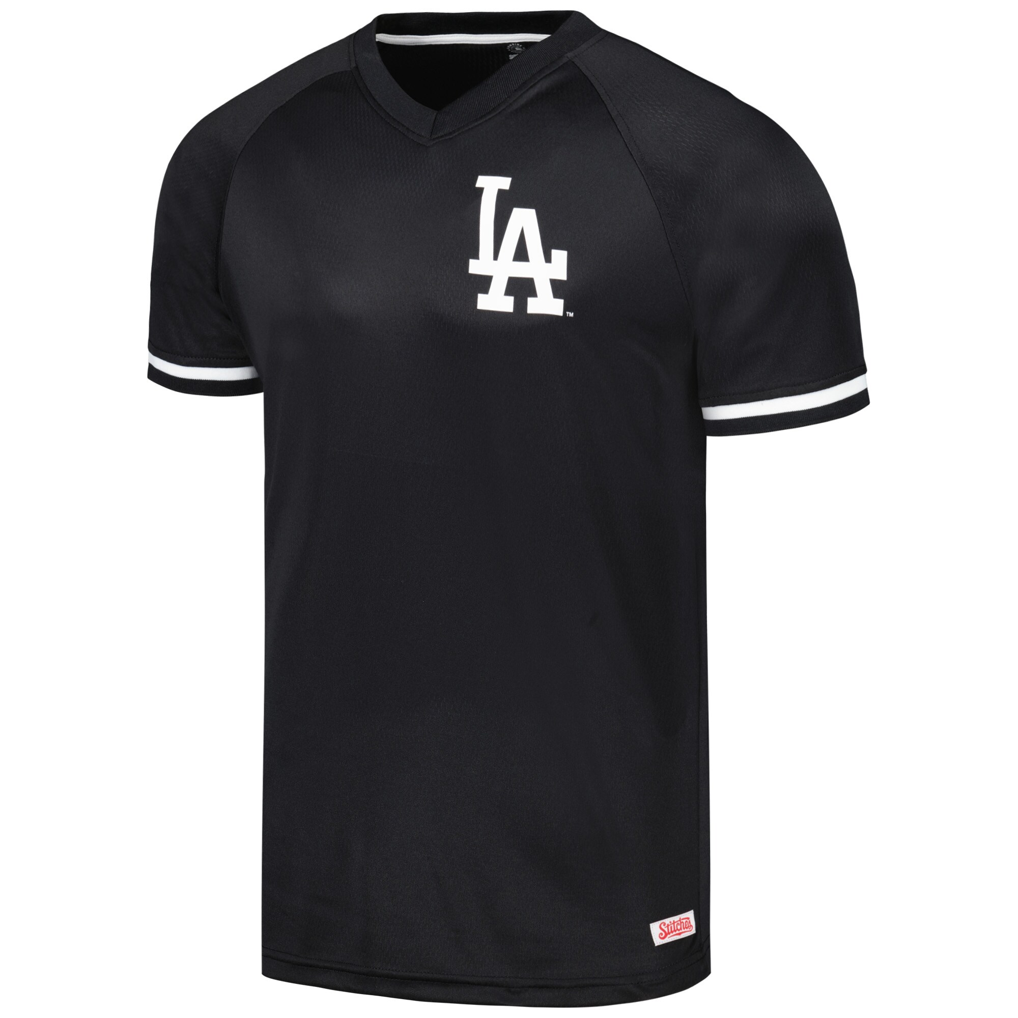 Los Angeles Dodgers Stitches Black Raglan V-Neck Jersey - vstockx