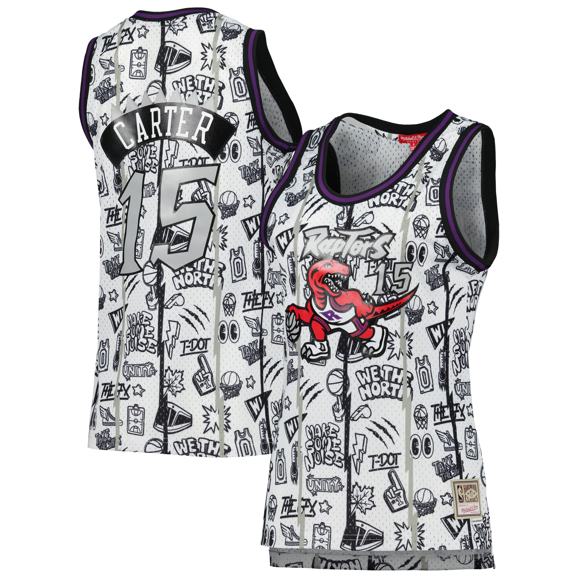 Vince Carter Toronto Raptors Mitchell & Ness Women's 1998 Doodle Swingman Jersey - White - vstockx