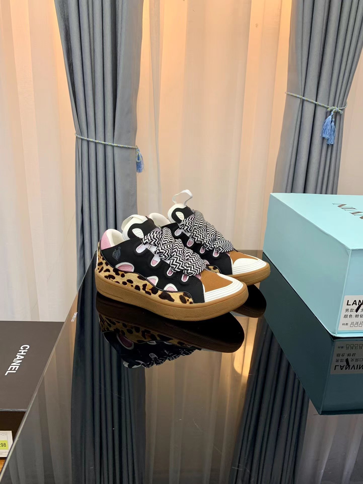 Lanvin Leather Curb Leopard Yellow - vstockx