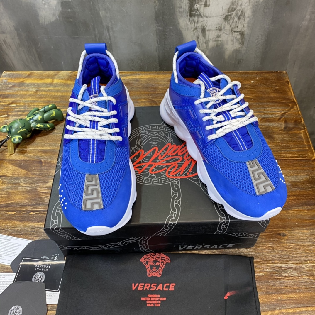 Versace Chain Reaction Blue Mesh Rubber Suede - vstockx