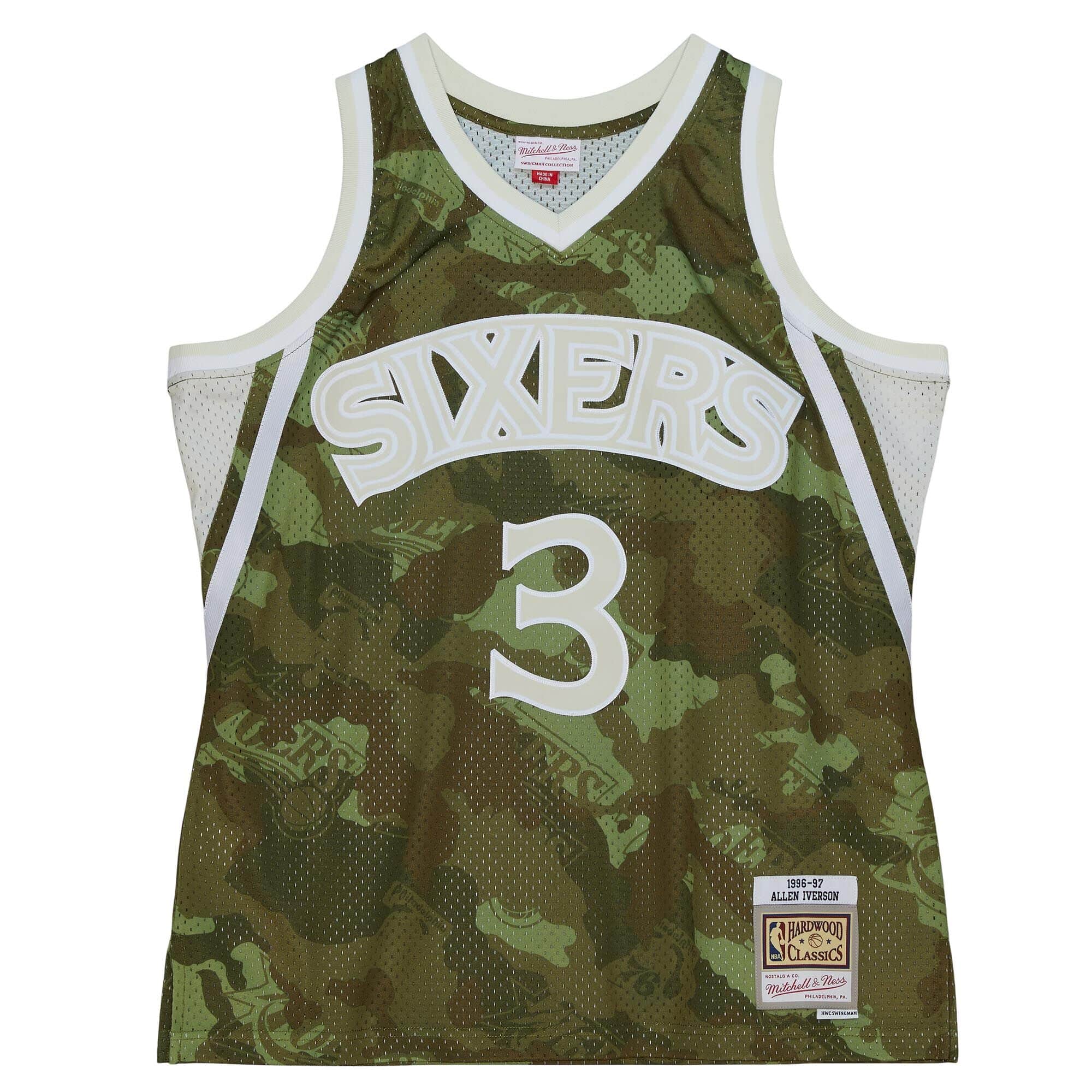 Ghost Green Camo Swingman Allen Iverson Philadelphia 76ers 1996-97 Jersey - vstockx
