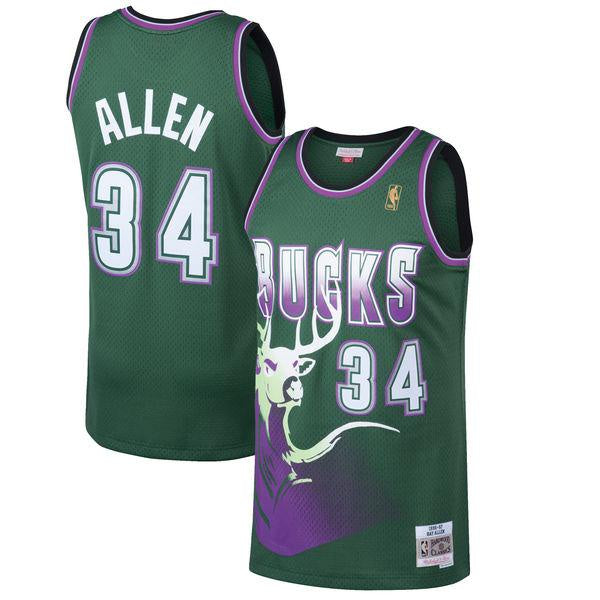 Men's Milwaukee Bucks Ray Allen Mitchell & Ness Kelly Green 1996-97 Hardwood Classics Swingman Jersey - vstockx