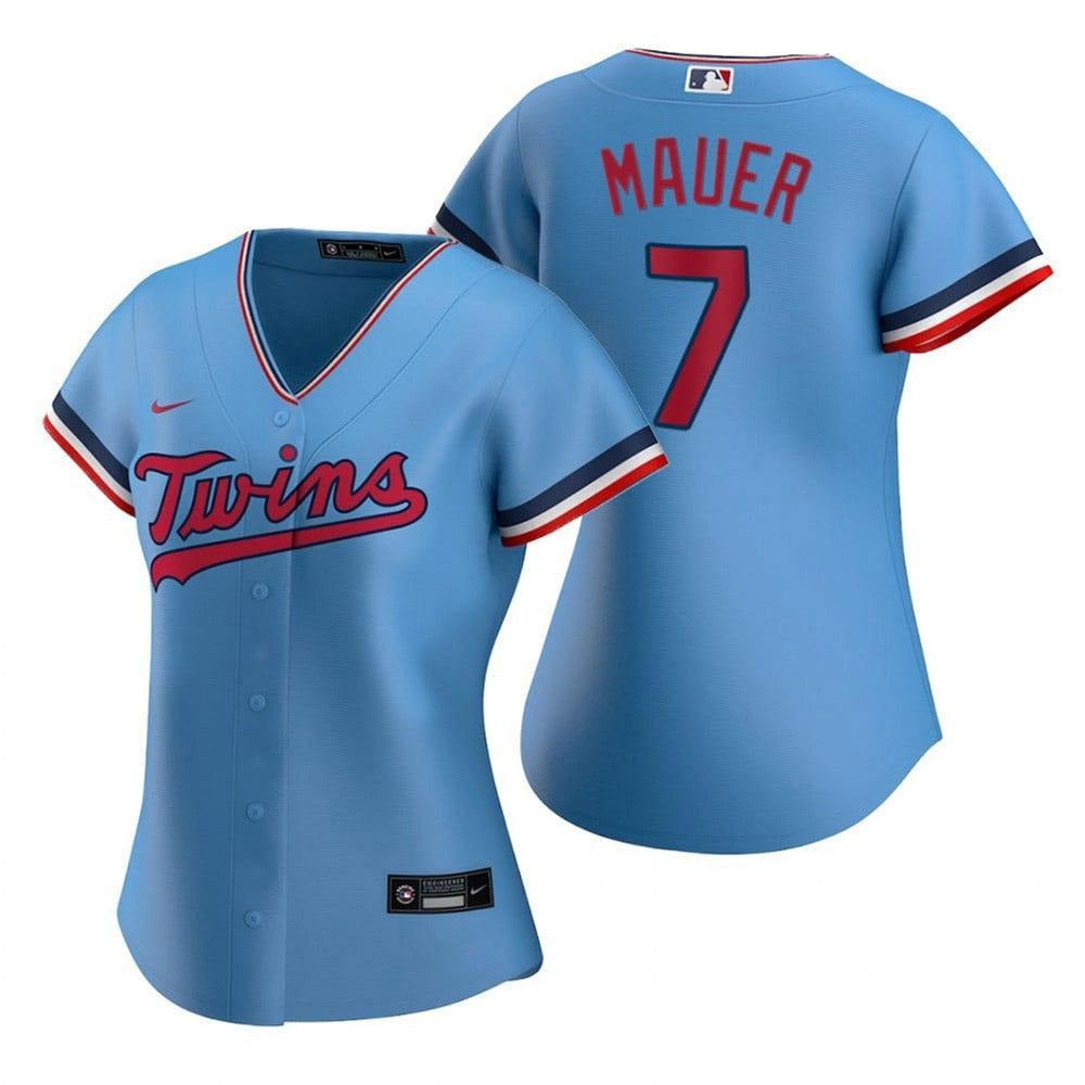 Women's Minnesota Twins Joe Mauer Replica Alternate Jersey - Blue - vstockx
