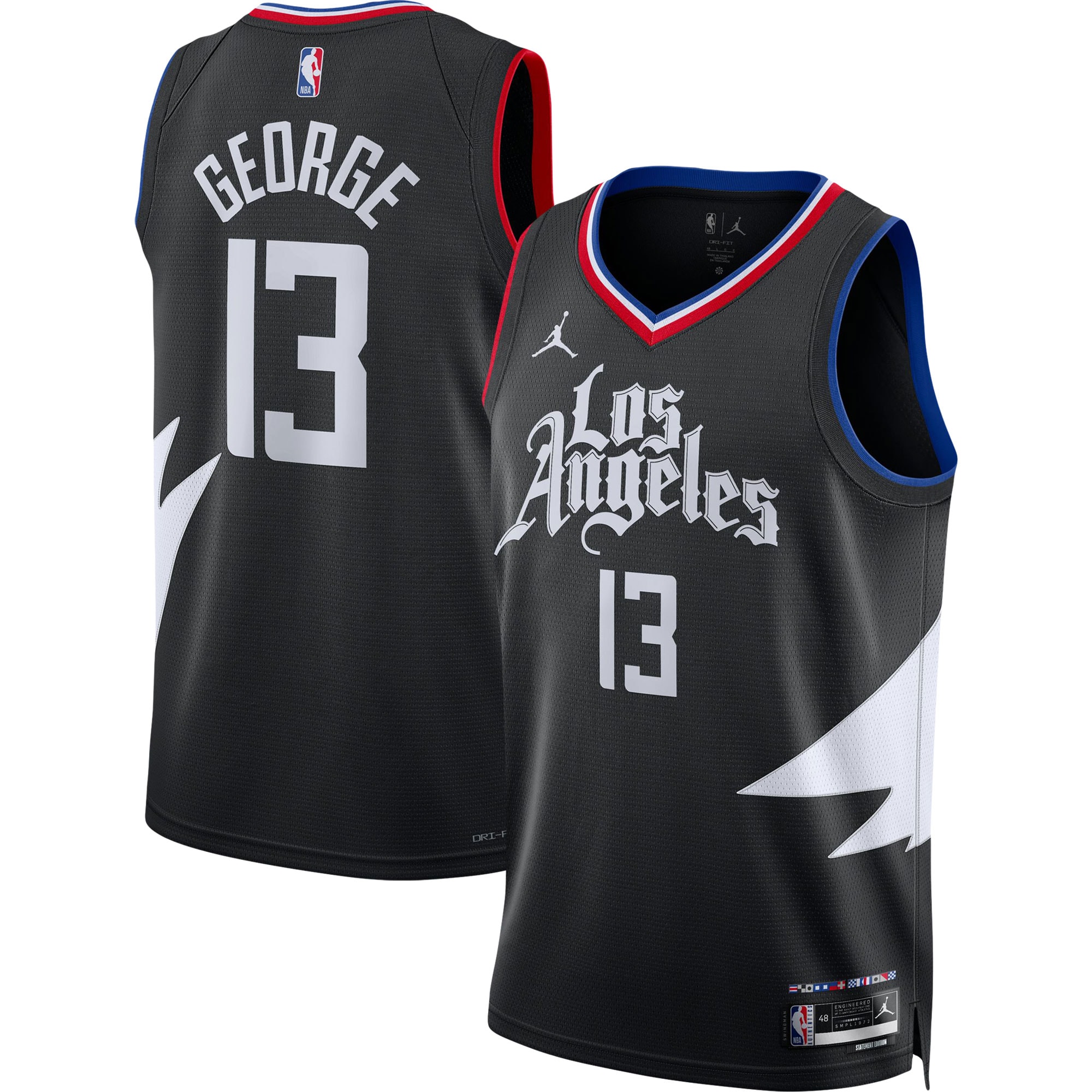 Paul George LA Clippers Jordans Brand Unisex Swingman Jersey - Statement Edition - Black - vstockx