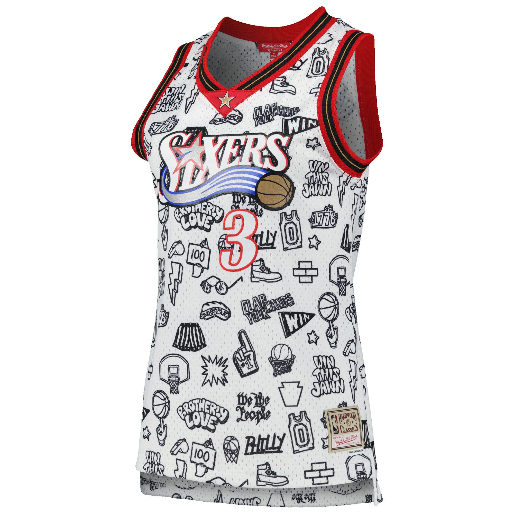 Allen Iverson Philadelphia 76ers Mitchell & Ness Women's 2000 Doodle Swingman Jersey - White - vstockx
