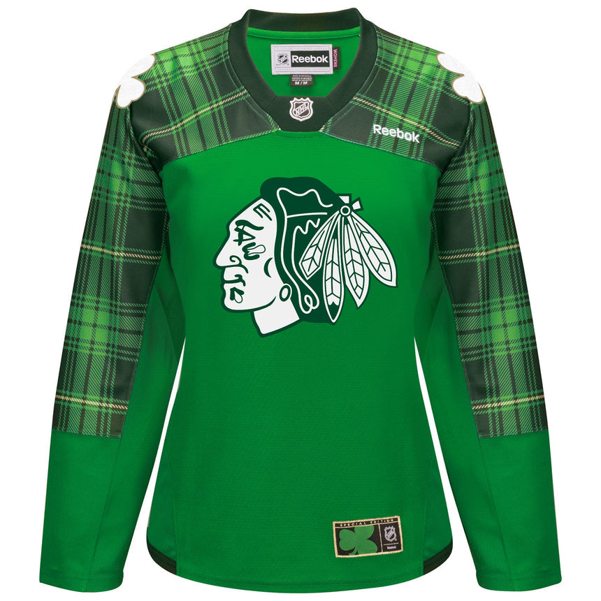 Women's Chicago Blackhawks Tartan Practice St. Patrick's Day Replica Jersey - vstockx