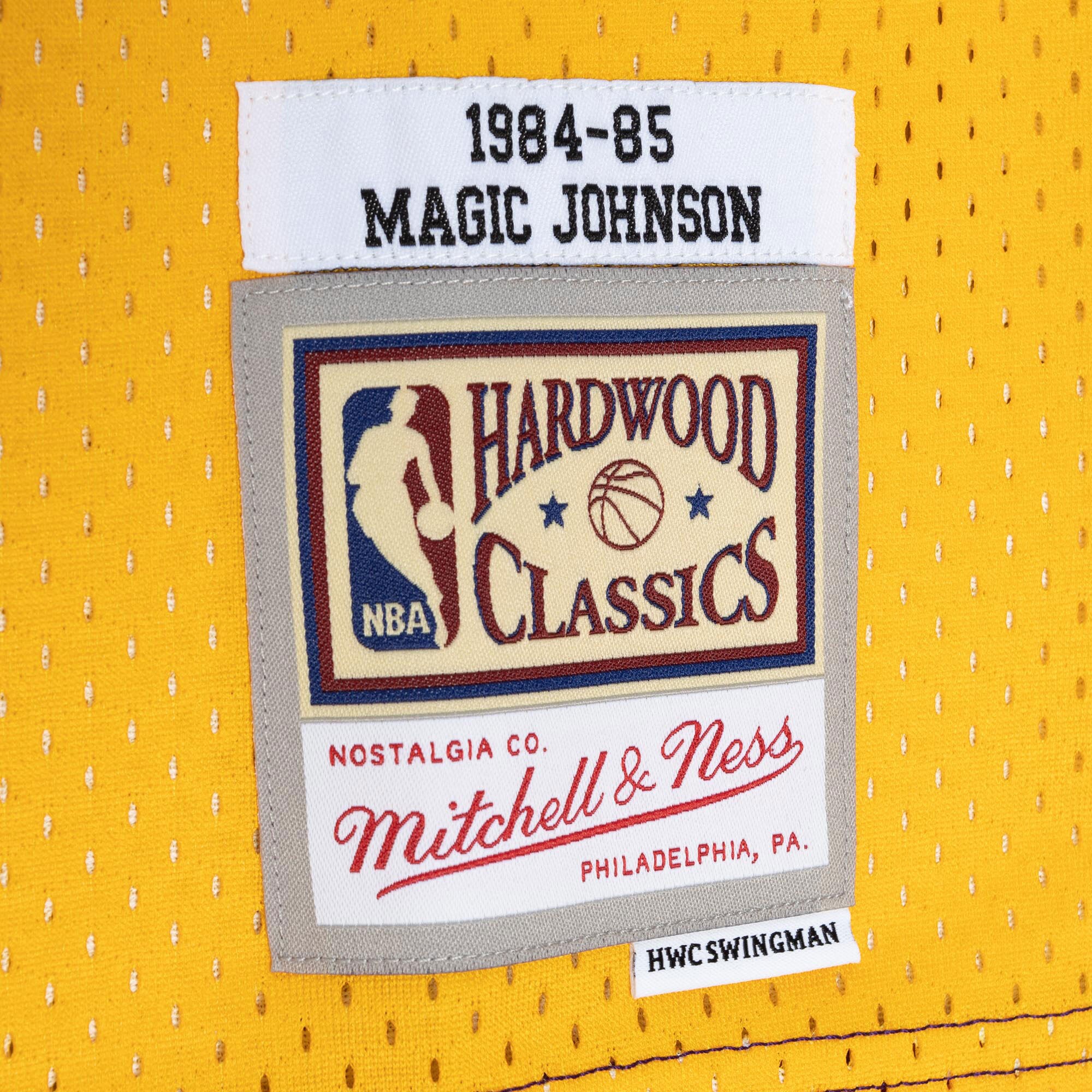 Magic Johnson Los Angeles Lakers Mitchell & Ness Hardwood Classics 1984/85 Split Swingman Jersey - Purple/Gold - vstockx