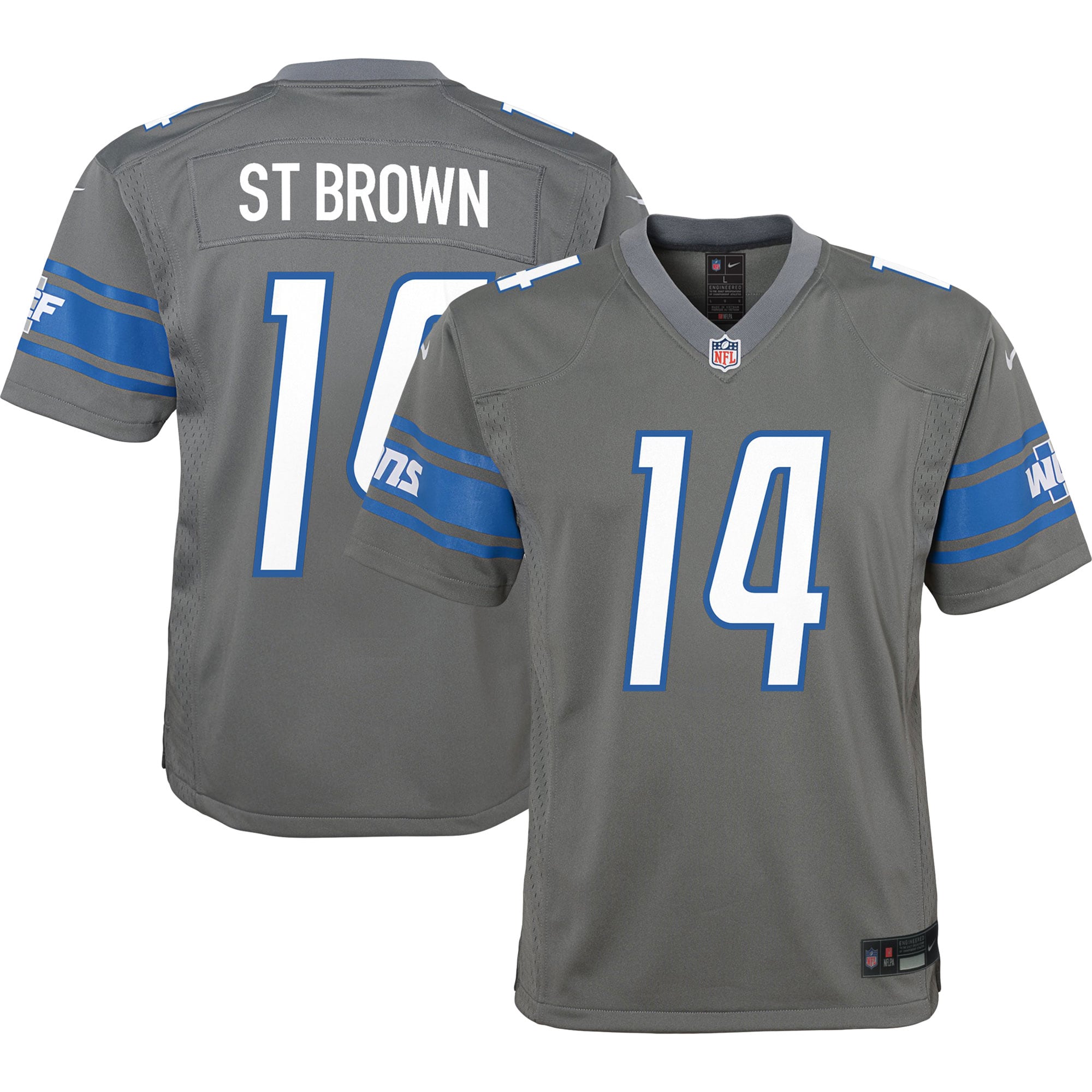 Amon-Ra St. Brown Detroit Lions Nike Youth Game Jersey - Silver - vstockx