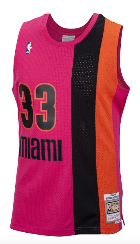 Men's Miami Heat Alonzo Mourning Mitchell & Ness Hardwood Classics Reload 2.0 Swingman Jersey - Pink - vstockx