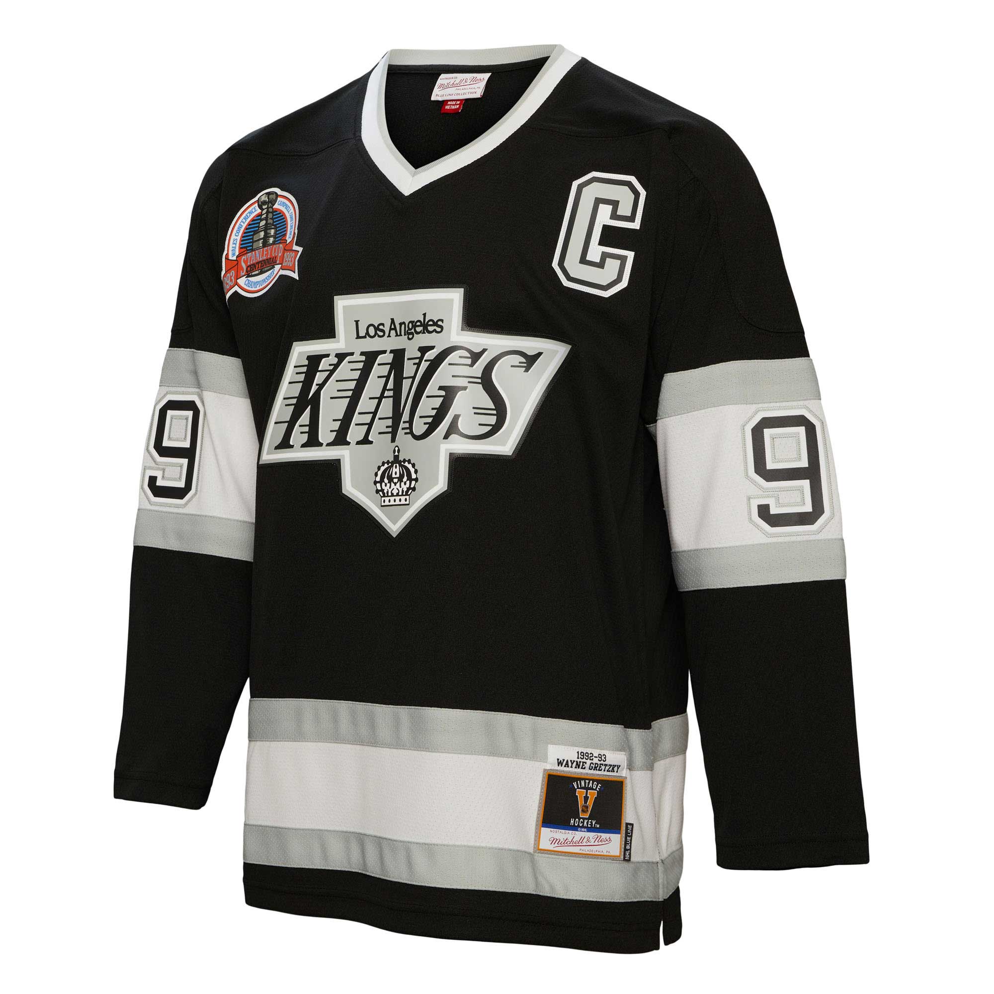 Wayne Gretzky Los Angeles Kings Mitchell & Ness 1992/93 Captain Patch Blue Line Player Jersey - Black - vstockx