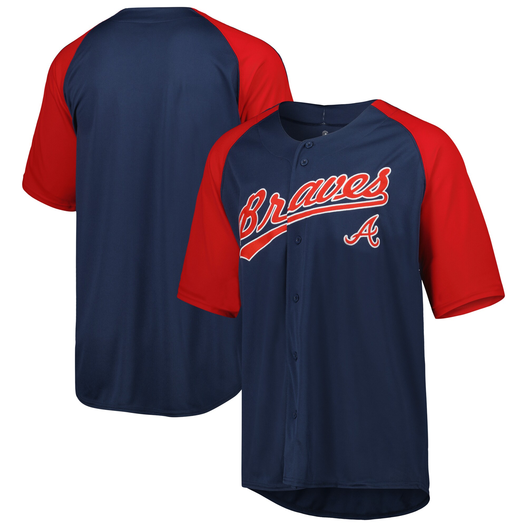 Atlanta Braves Stitches Button-Down Raglan Fashion Jersey - Navy - vstockx