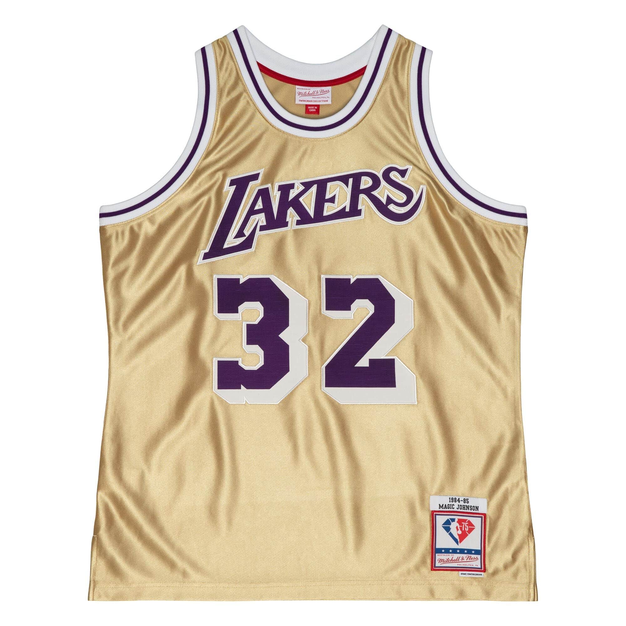 75th Anniversary Gold Swingman Magic Johnson Los Angeles Lakers 1984-85 Jersey - vstockx