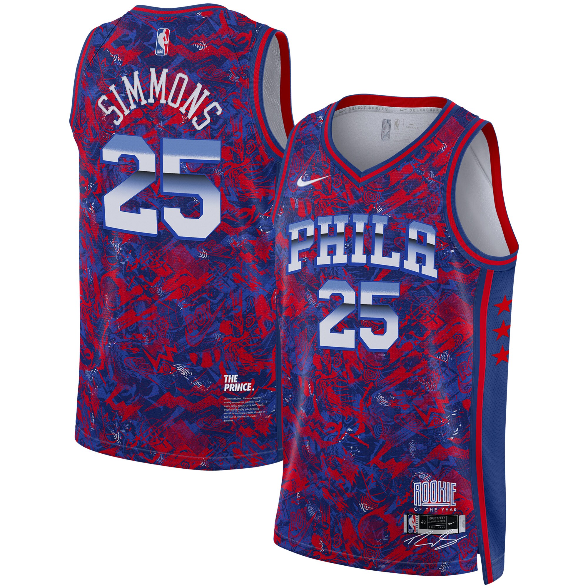 Ben Simmons Philadelphia 76ers Nike Select Series Rookie of the Year Swingman Jersey - Royal/Red - vstockx