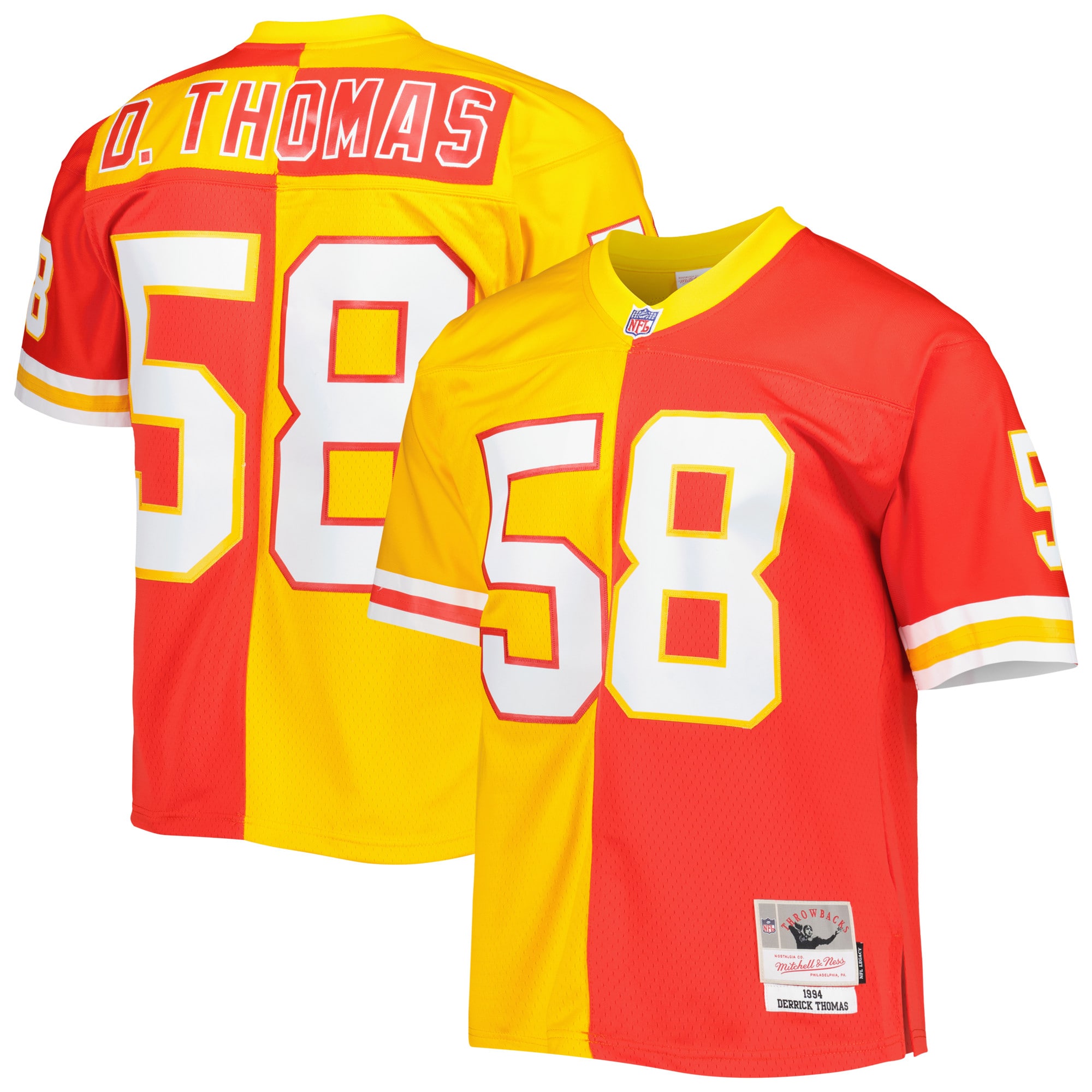 Derrick Thomas Kansas City Chiefs Mitchell & Ness 1994 Split Legacy Replica Jersey - Red/Gold - vstockx