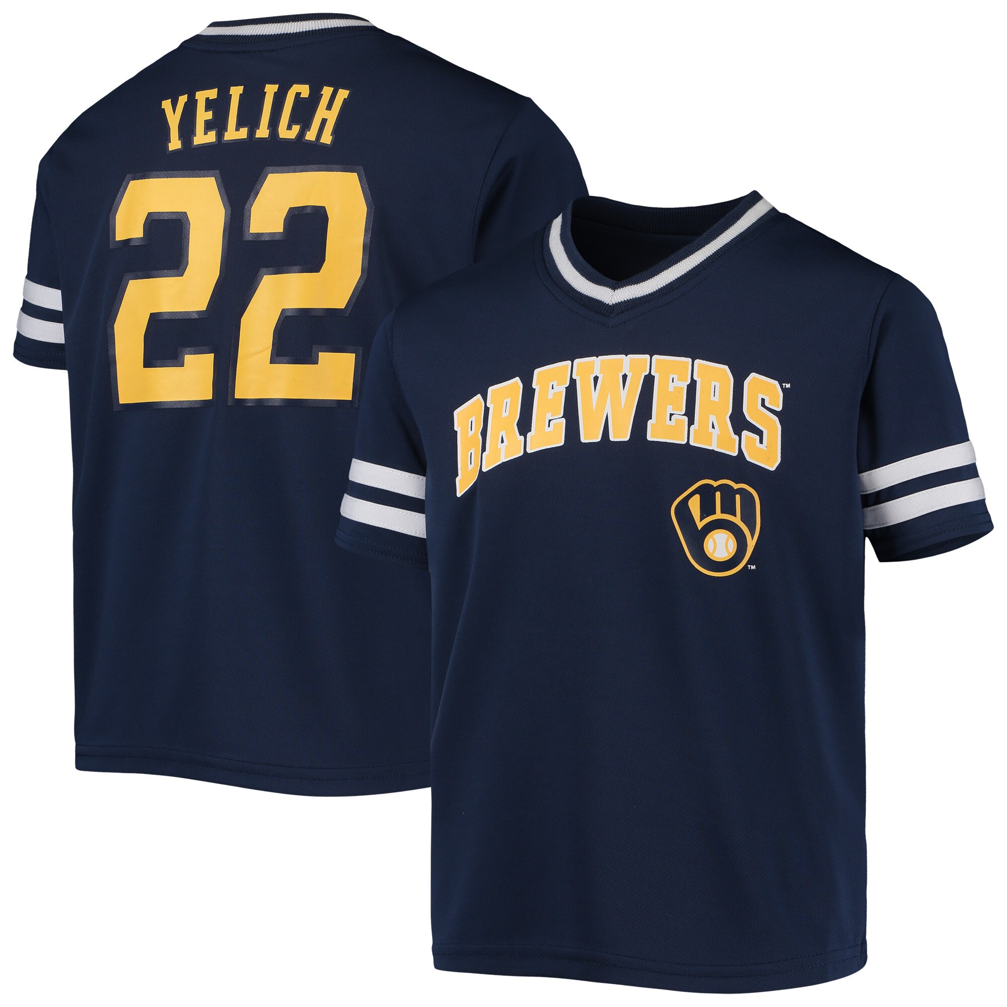Youth Christian Yelich Navy Milwaukee Brewers Player Logo Jersey - vstockx
