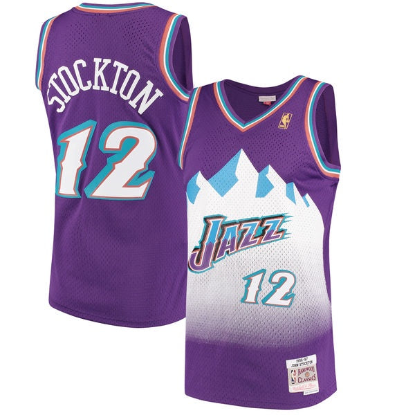 Men's Mitchell & Ness John Stockton Utah Jazz Purple 1996-97 Hardwood Classics Swingman Jersey - vstockx