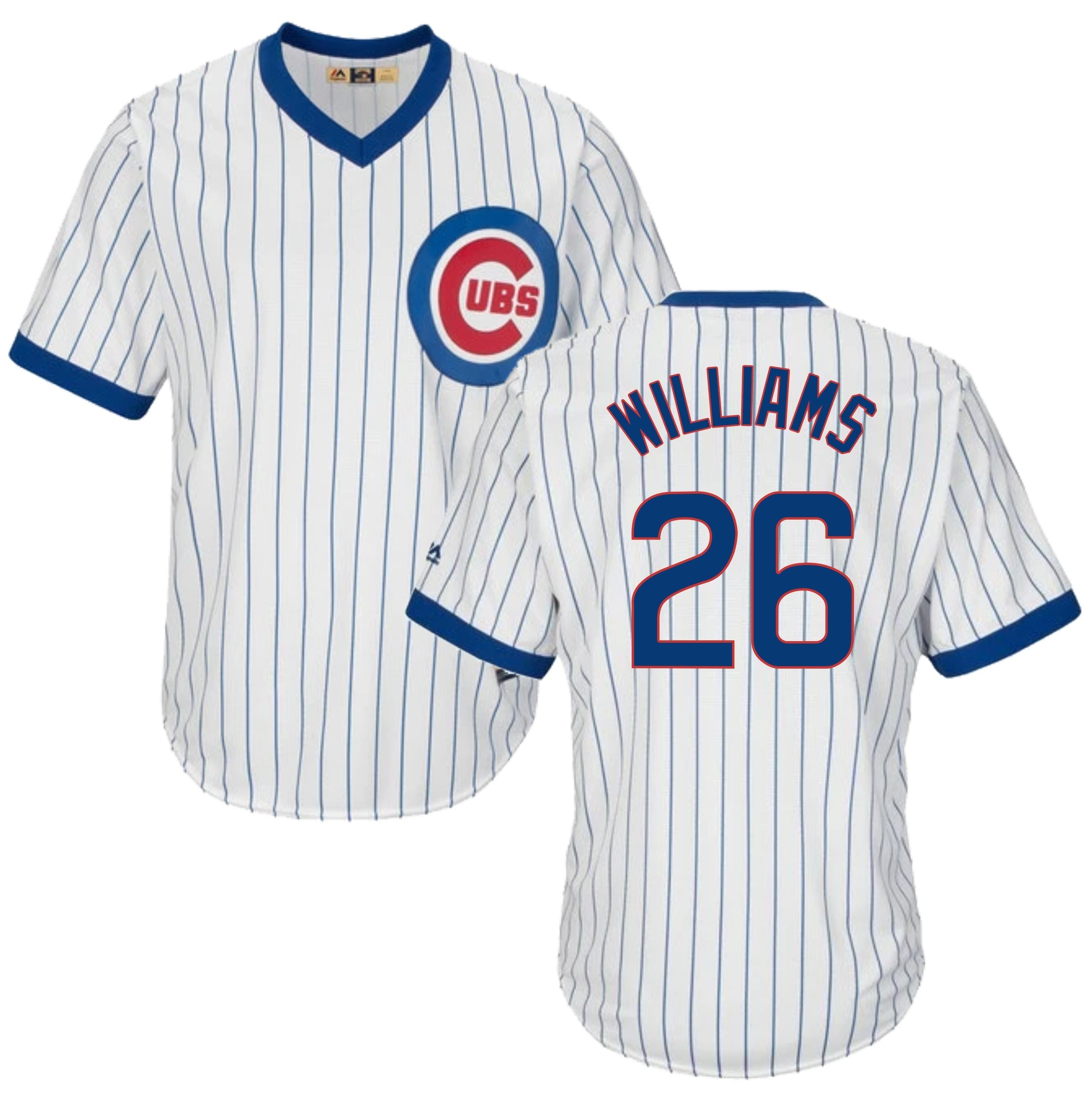 Billy Williams Chicago Cubs Cooperstown White Pinstripe V-Neck Home Men's Jersey - vstockx