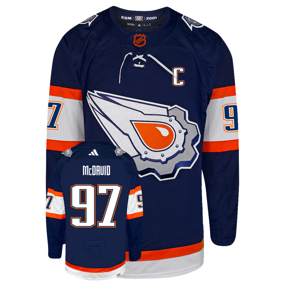 Connor McDavid Customizable Edmonton Oilers Adidas 2022 Primegreen Reverse Retro Authentic NHL Hockey Jersey - vstockx