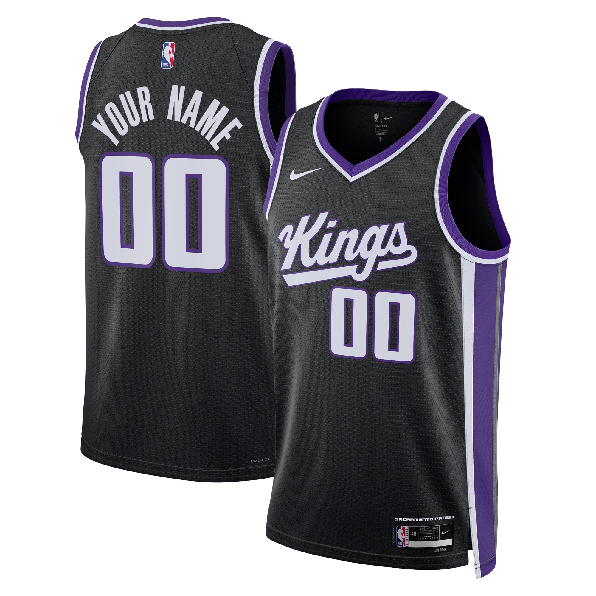 Sacramento Kings Nike Unisex Swingman Custom Jersey - Icon Edition - Black - vstockx