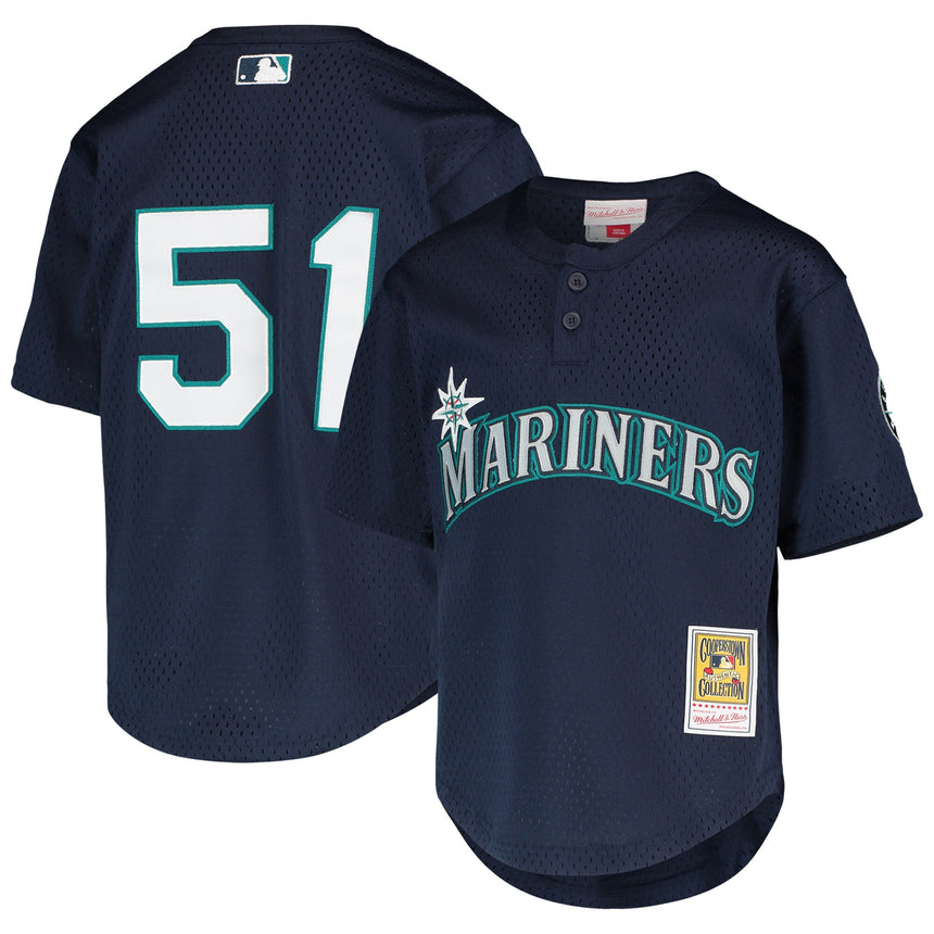 Ichiro Suzuki Seattle Mariners Mitchell & Ness Youth Cooperstown Collection Mesh Batting Practice Jersey - Navy - vstockx