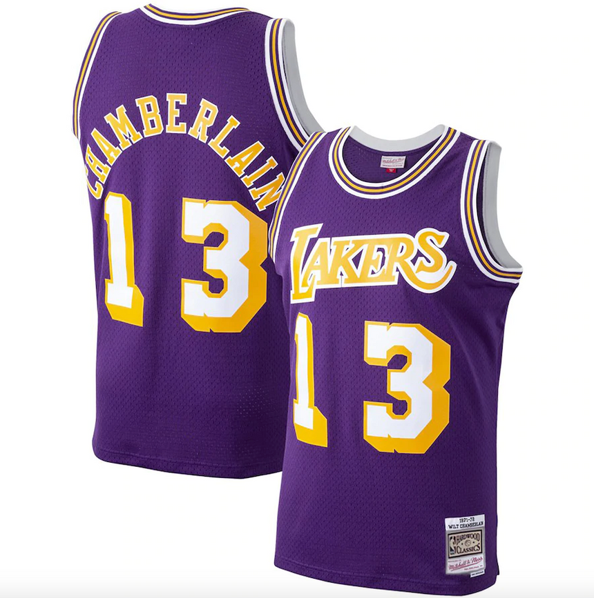 Men's Los Angeles Lakers Wilt Chamberlain Mitchell & Ness Purple 1971-72 Hardwood Classics Swingman Player Jersey - vstockx
