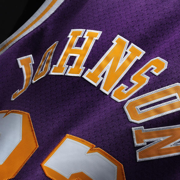 Men's Los Angeles Lakers Magic Johnson Mitchell & Ness Purple 1984-85 Hardwood Classics Swingman Jersey - vstockx