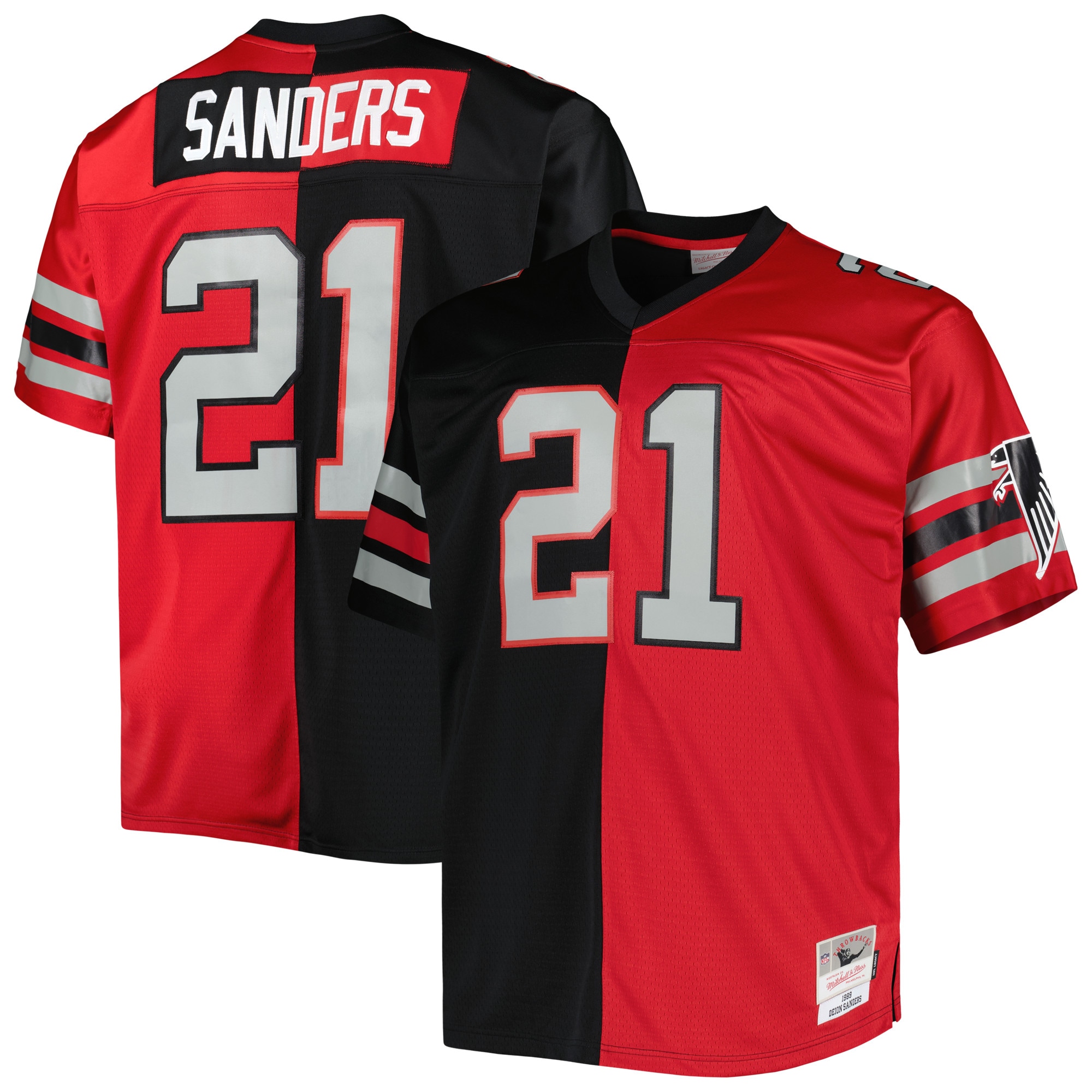 Deion Sanders Atlanta Falcons Mitchell & Ness Big & Tall Split Legacy Retired Player Replica Jersey - Black/Red - vstockx