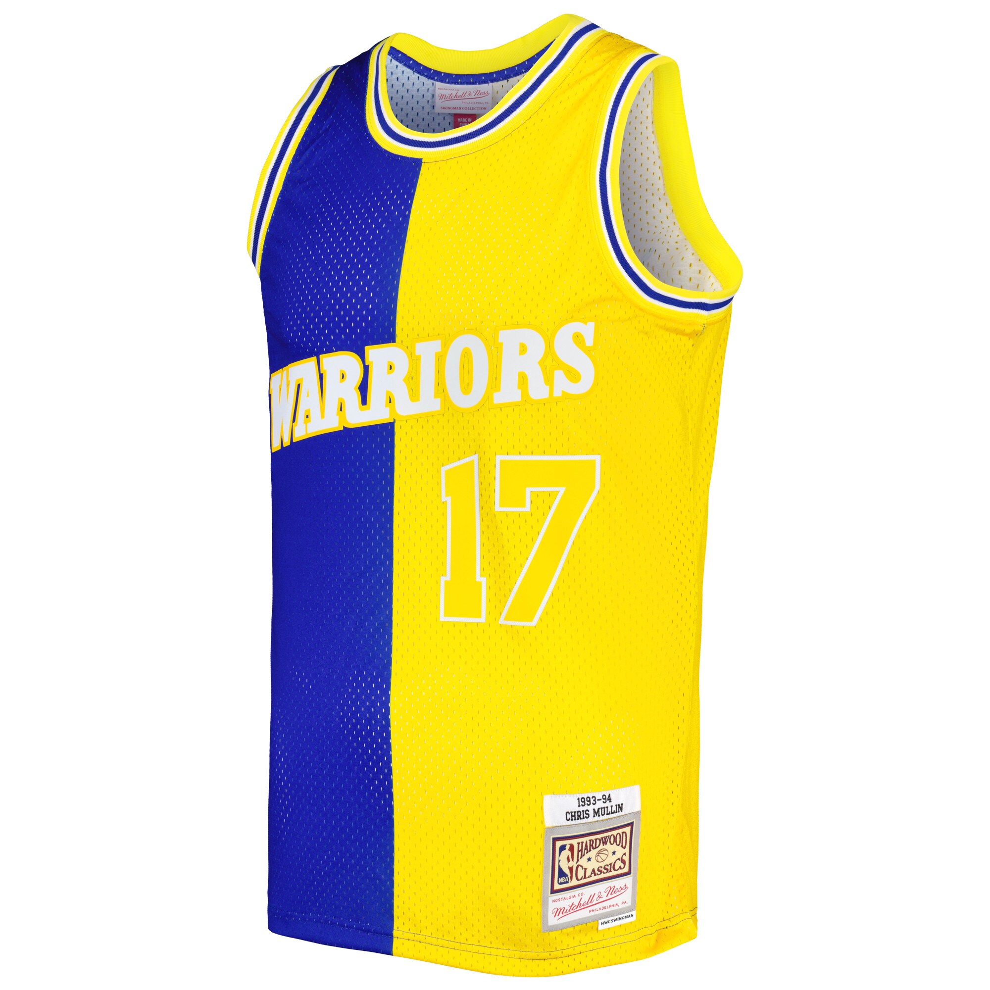 Chris Mullin Golden State Warriors Mitchell & Ness Hardwood Classics 1993/94 Split Swingman Jersey - Royal/Gold - vstockx
