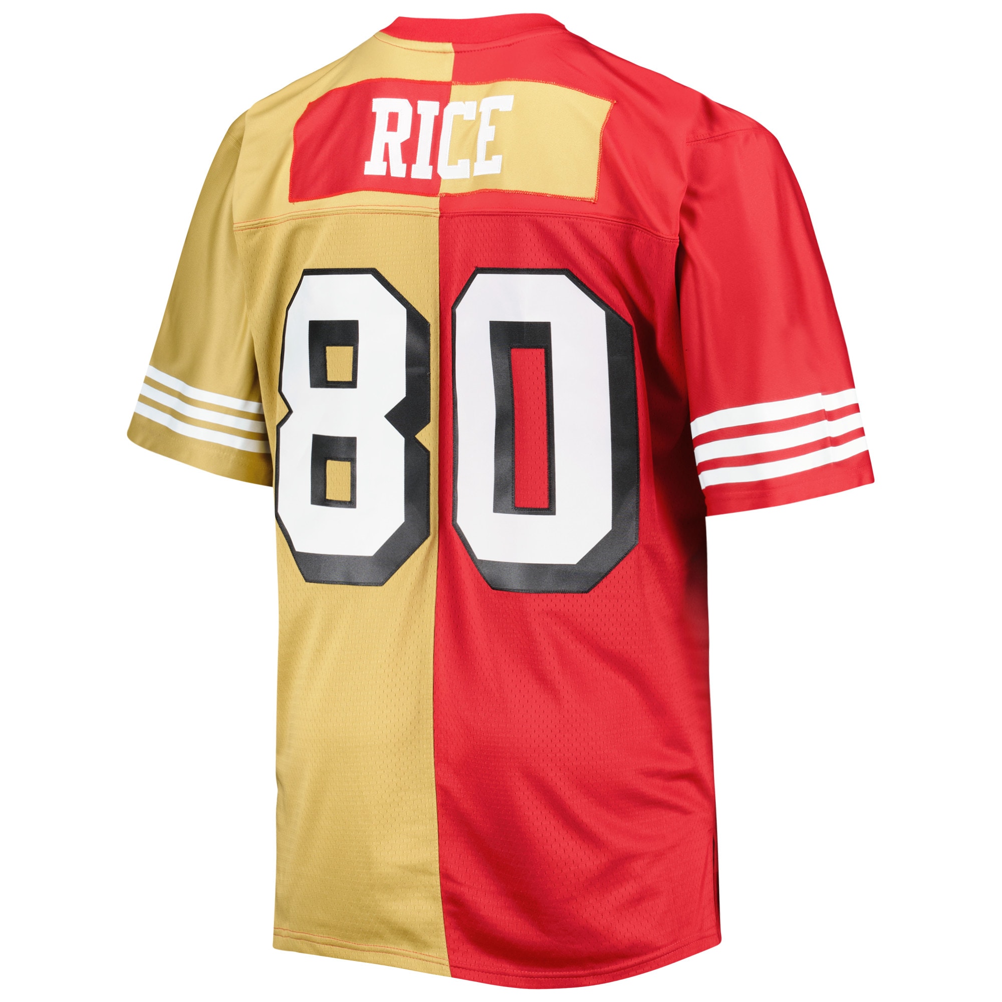 Jerry Rice San Francisco 49ers Mitchell & Ness Big & Tall Split Legacy Retired Player Replica Jersey - Scarlet/Gold - vstockx