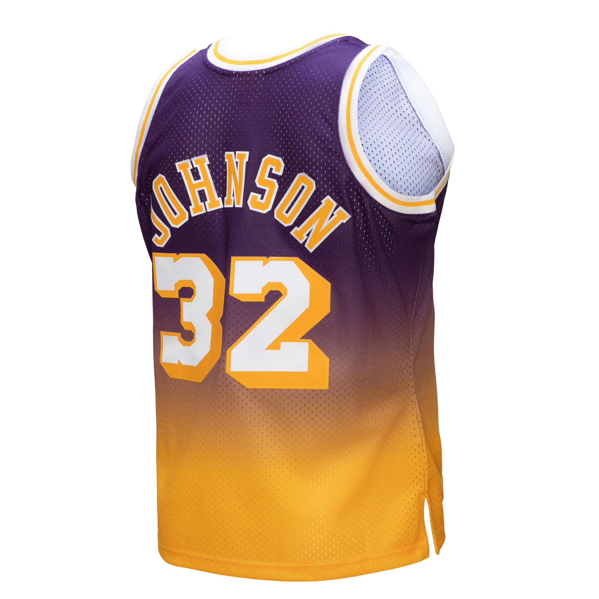 Magic Johnson Los Angeles Lakers Mitchell & Ness 1984/85 Hardwood Classics Fadeaway Swingman Player Jersey - Gold/Purple - vstockx