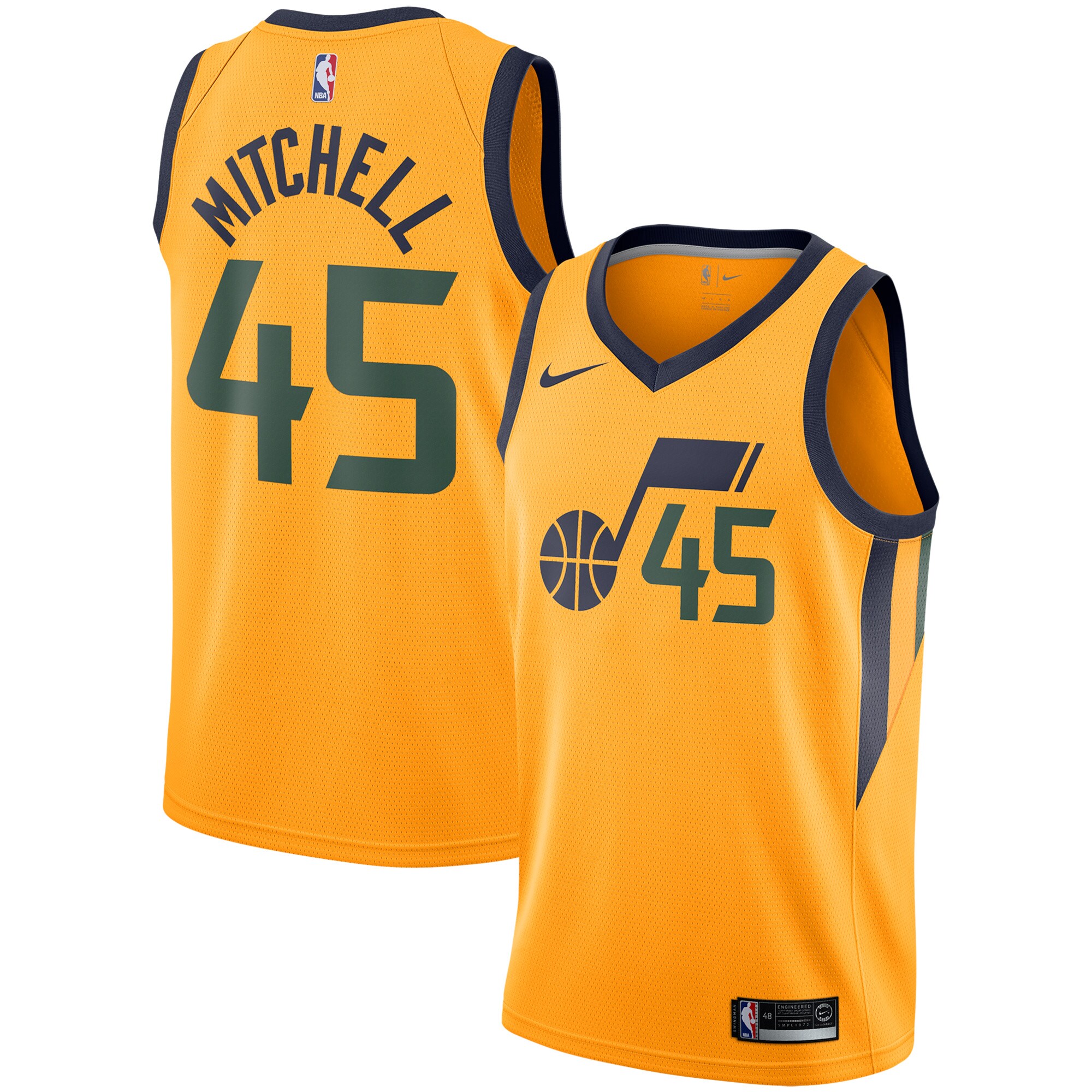Donovan Mitchell Utah Jazz Nike Replica Swingman Jersey - Statement Edition - Gold - vstockx